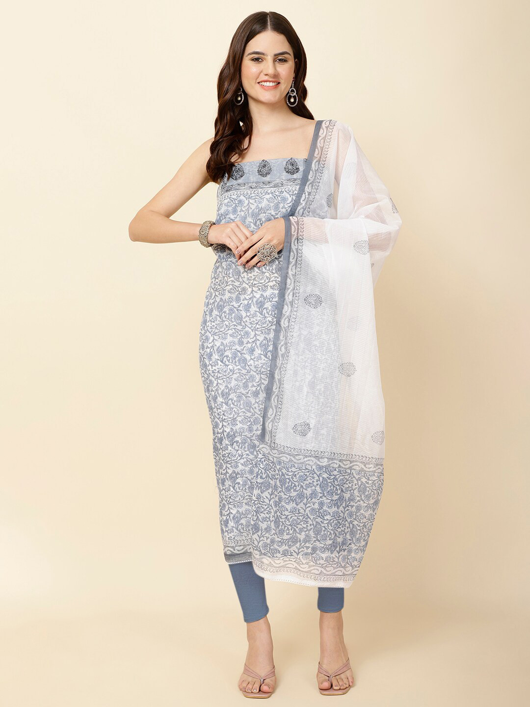 

Meena Bazaar Printed Unstitched Dress Material, Blue