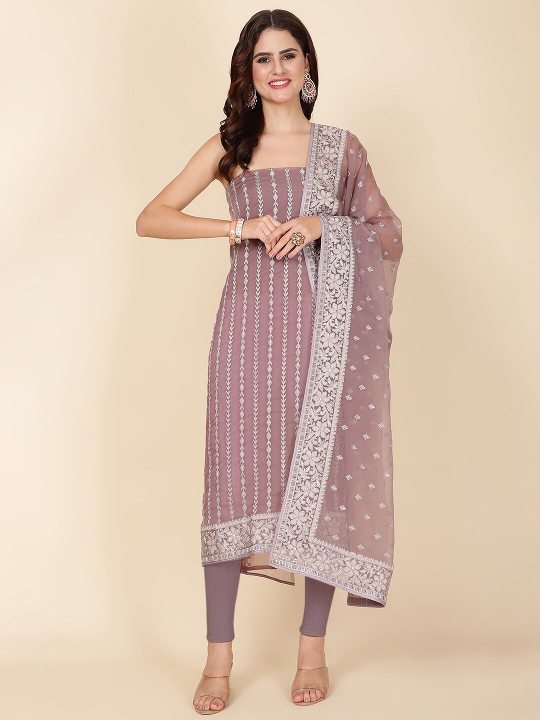 

Meena Bazaar Embroidered Unstitched Dress Material, Peach