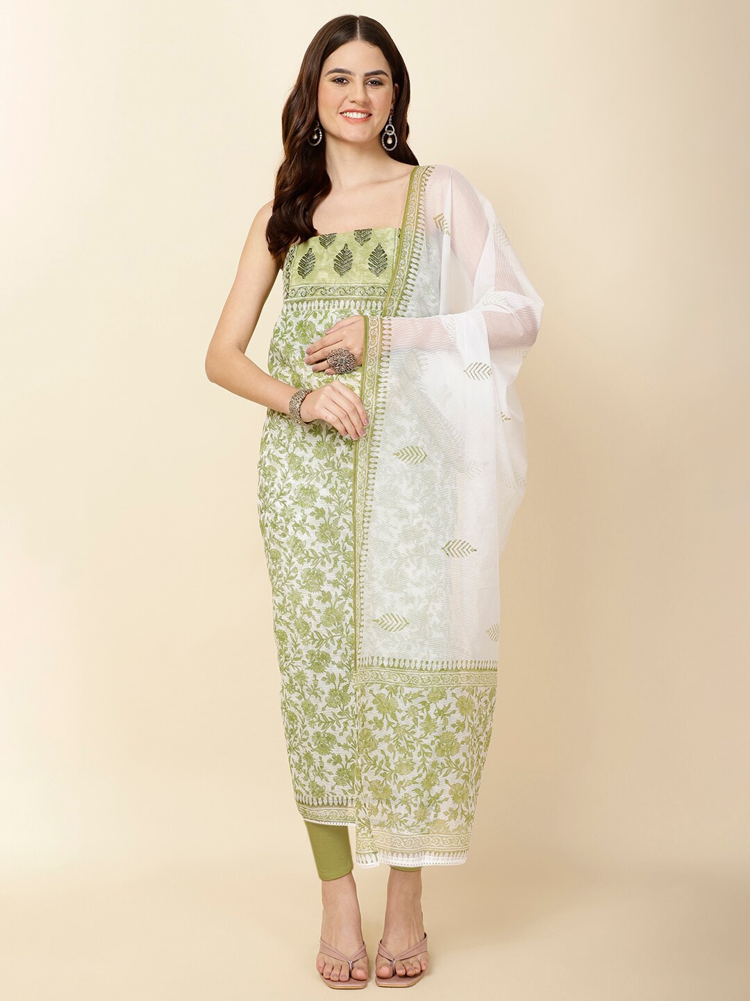 

Meena Bazaar Printed Unstitched Dress Material, Green