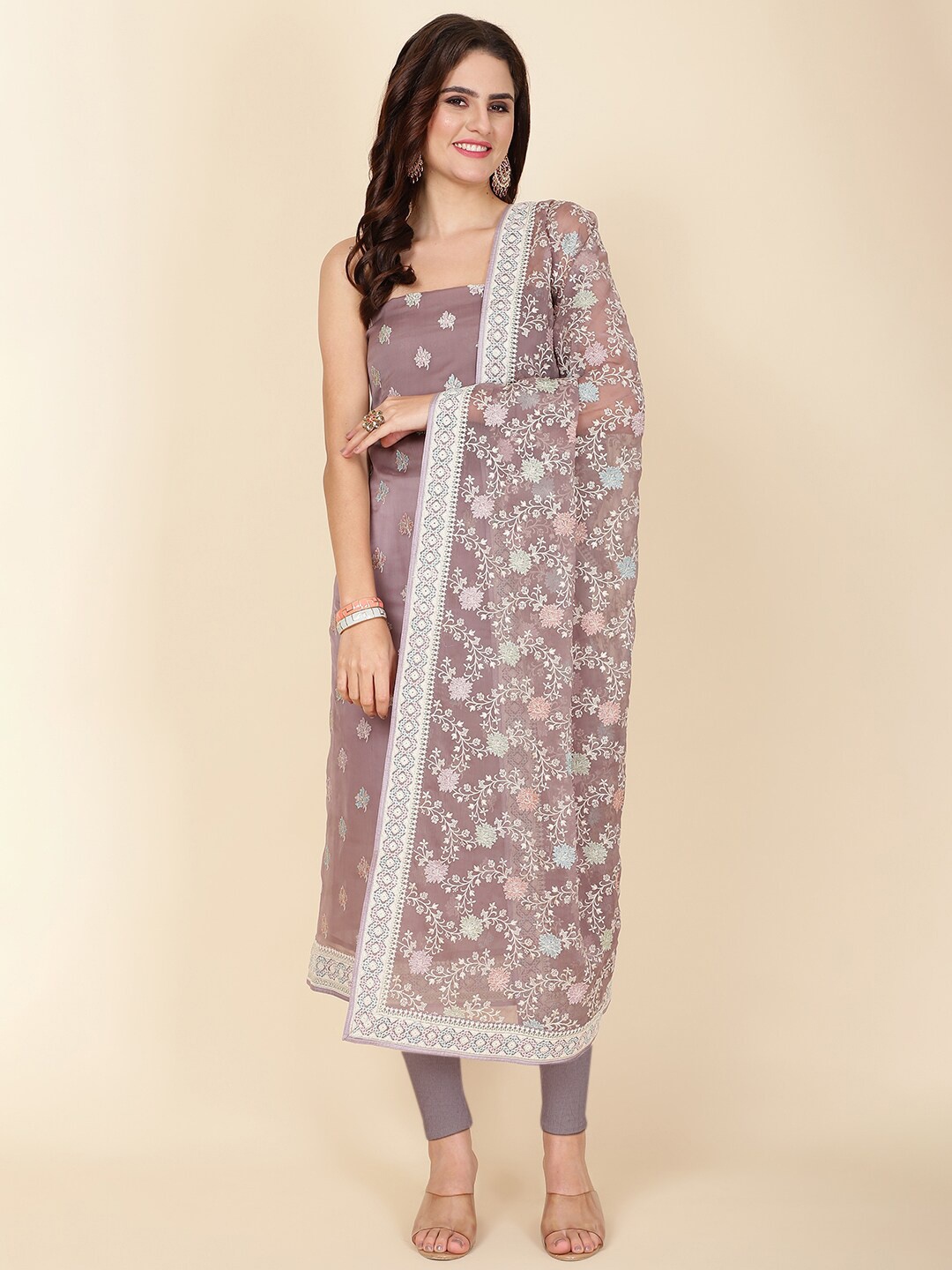 

Meena Bazaar Embroidered Unstitched Dress Material, Brown