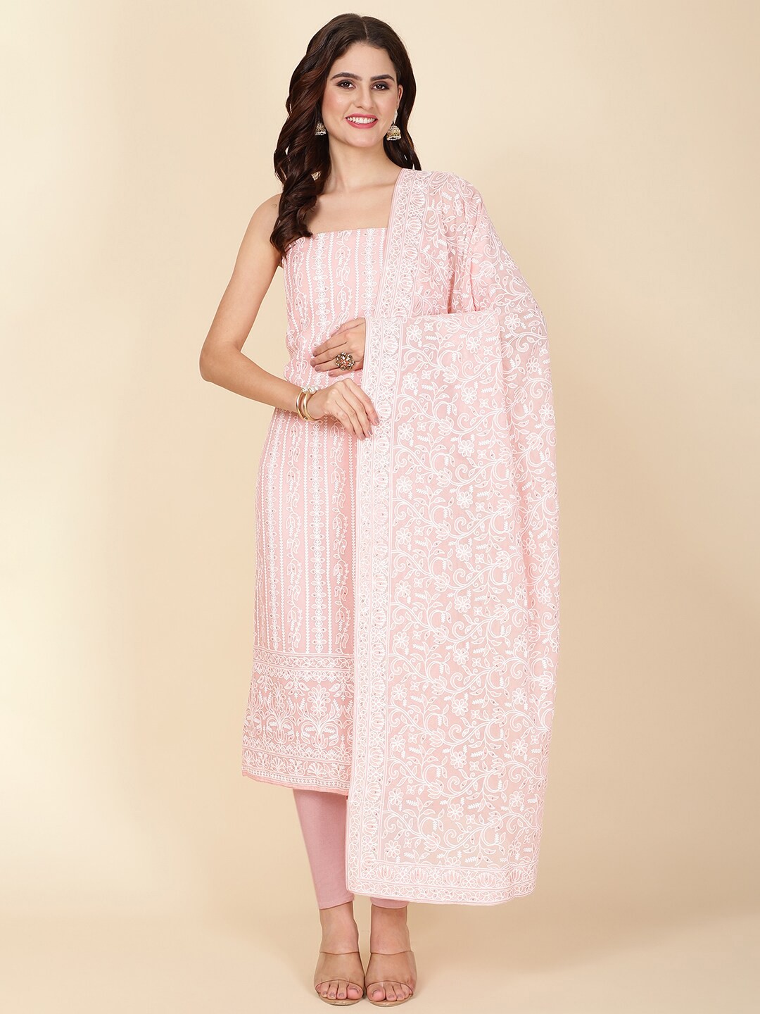 

Meena Bazaar Embroidered Unstitched Dress Material, Peach