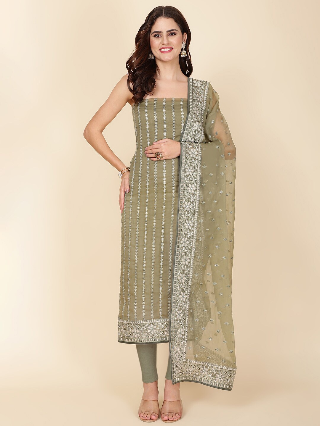 

Meena Bazaar Embroidered Unstitched Dress Material, Green