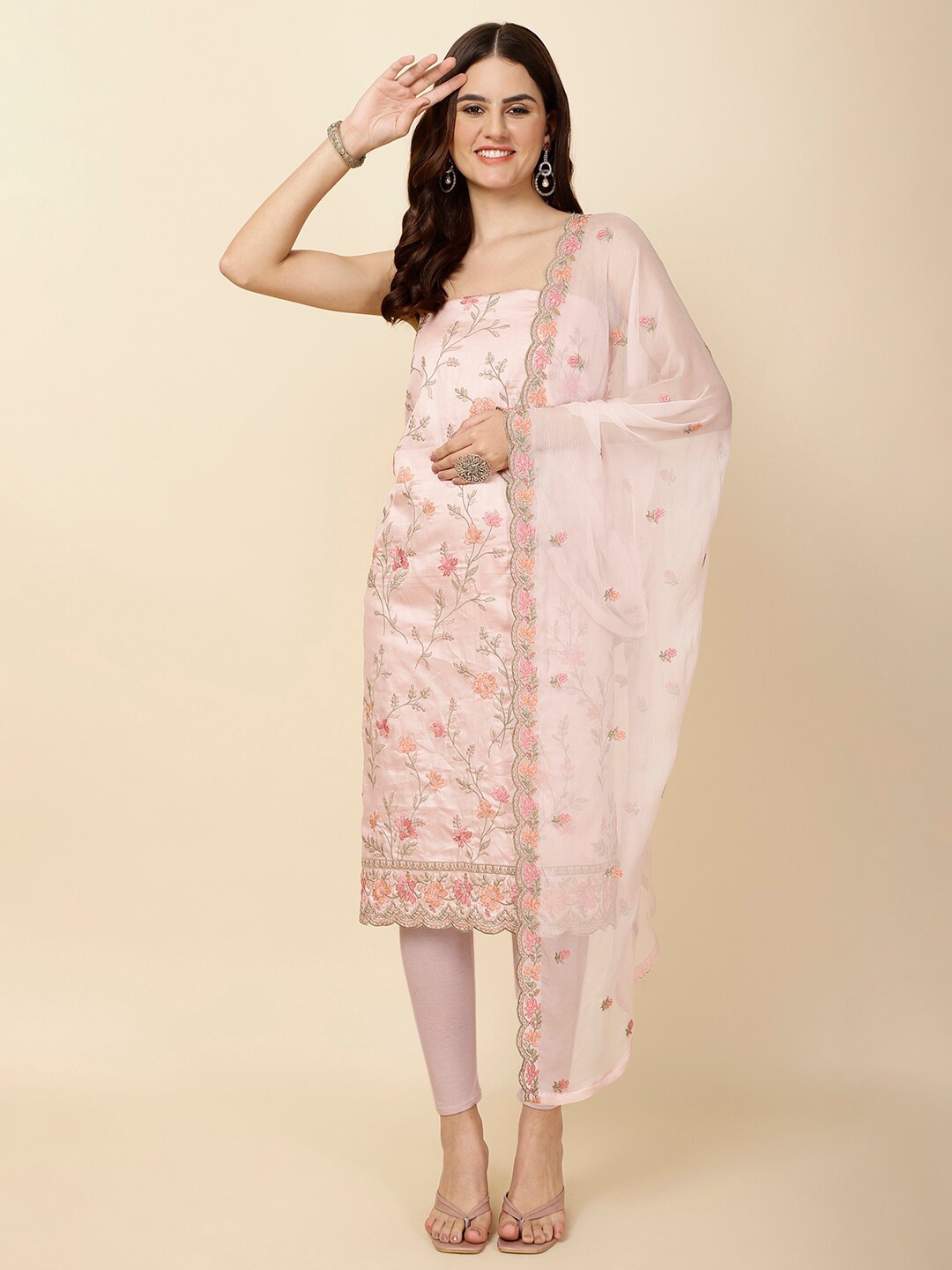 

Meena Bazaar Embroidered Unstitched Dress Material, Pink