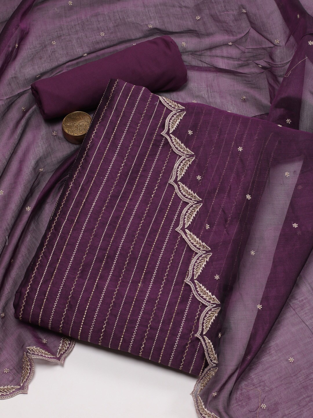 

Meena Bazaar Embroidered Art Silk Unstitched Dress Material, Purple