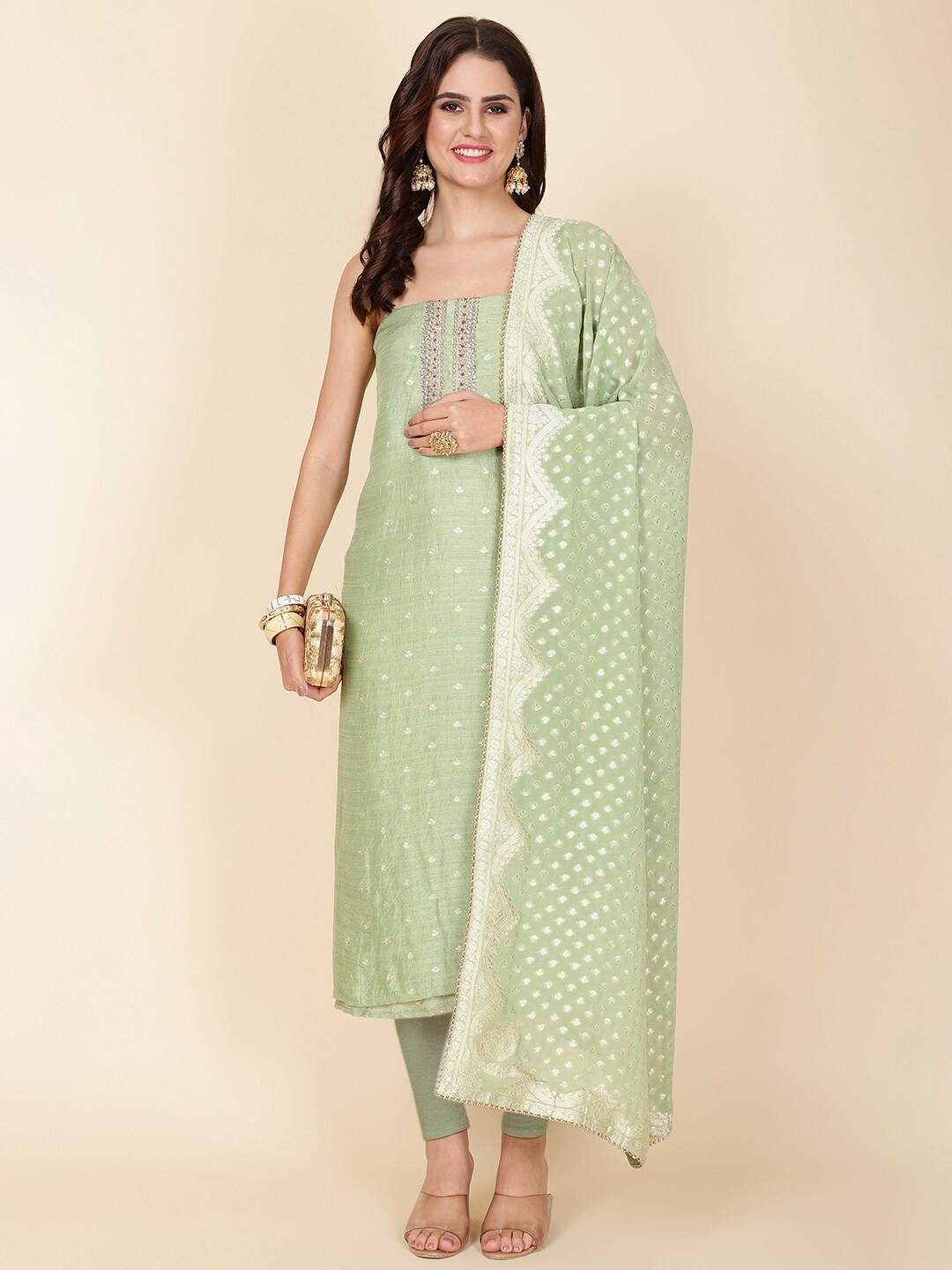 

Meena Bazaar Art Silk Unstitched Dress Material, Green
