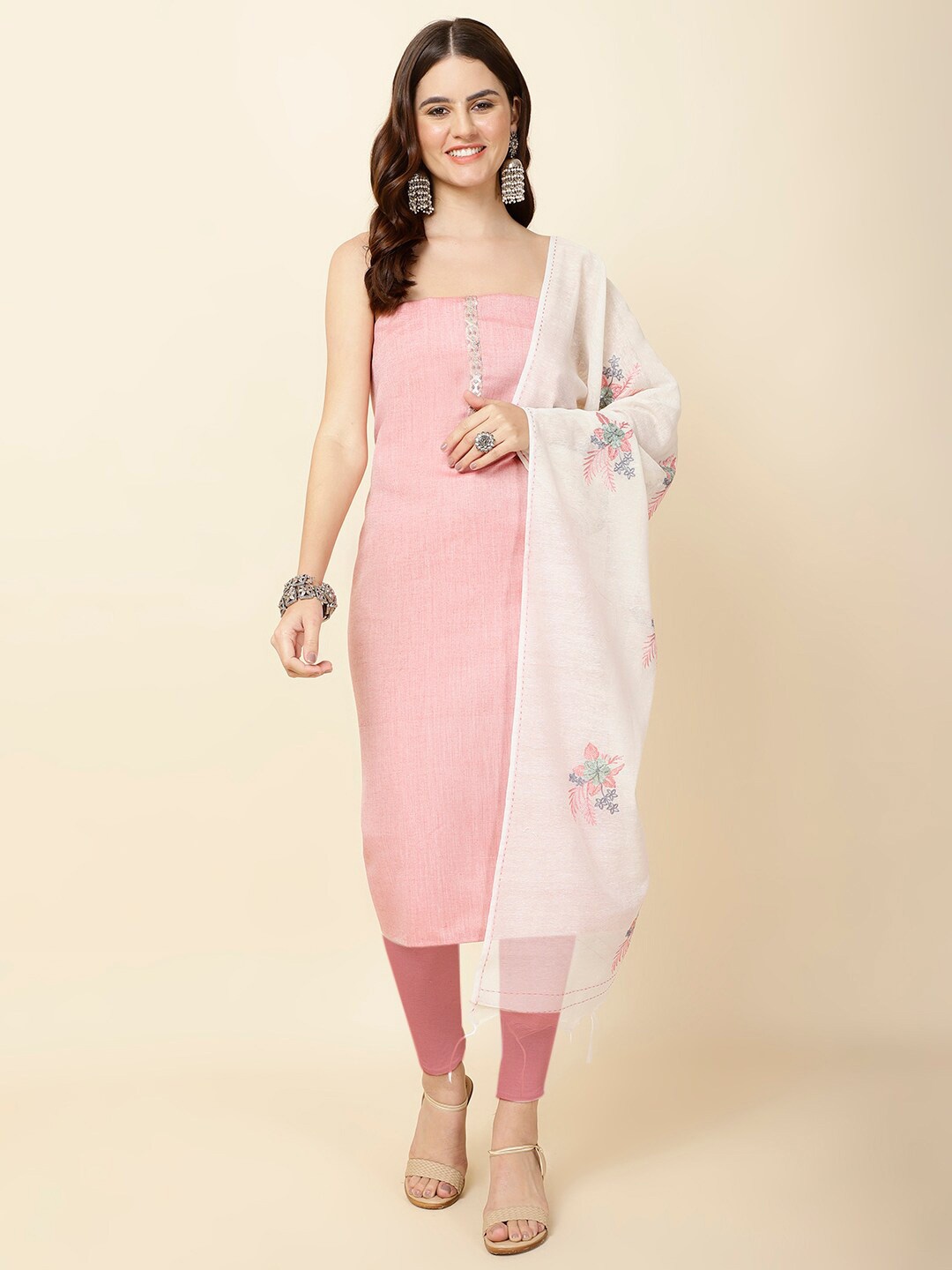 

Meena Bazaar Unstitched Dress Material, Pink