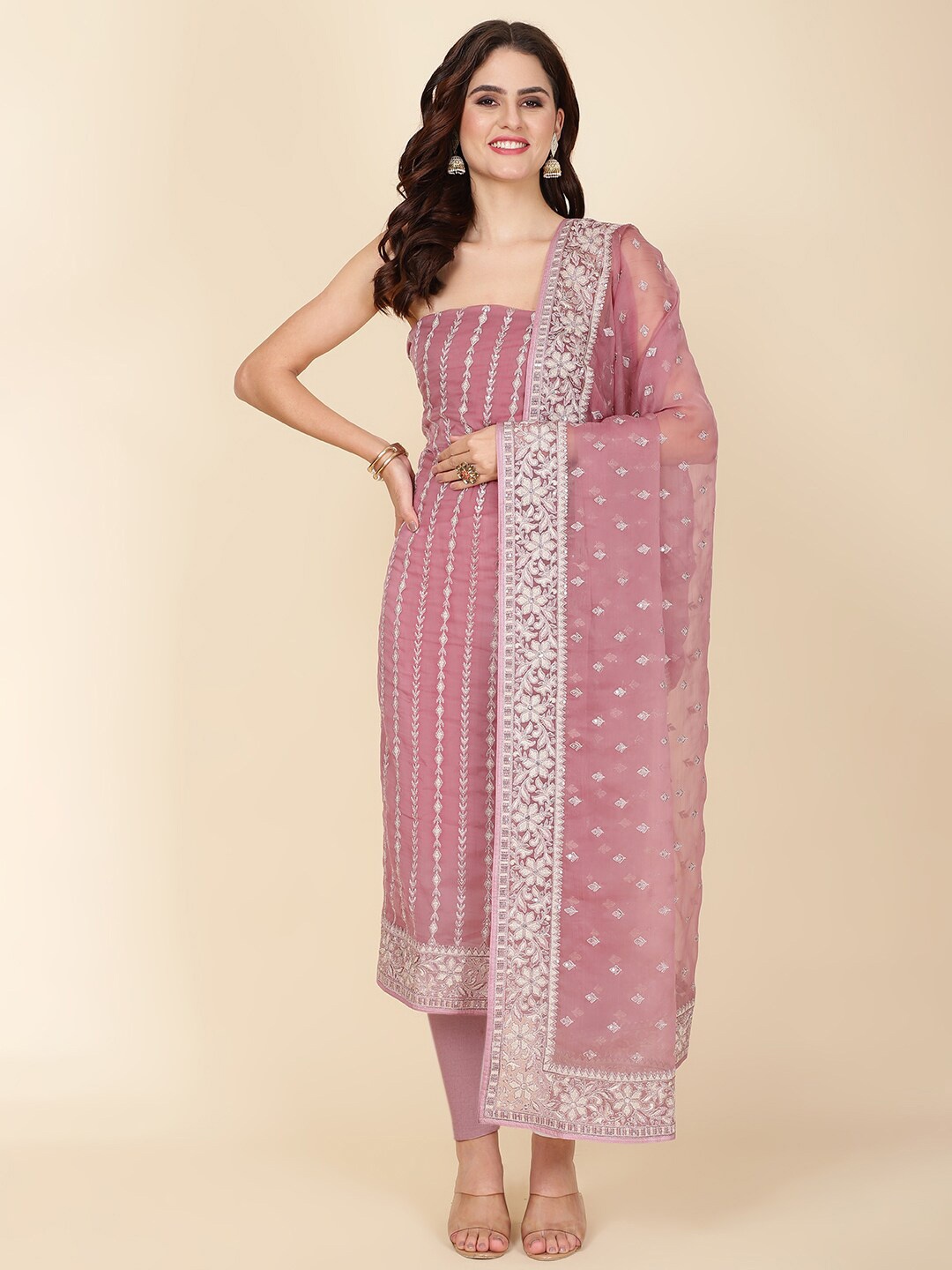 

Meena Bazaar Embroidered Unstitched Dress Material, Pink