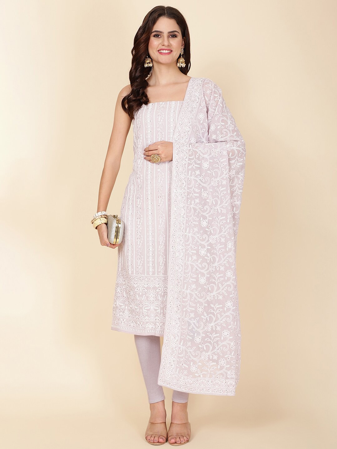 

Meena Bazaar Embroidered Unstitched Dress Material, Lavender