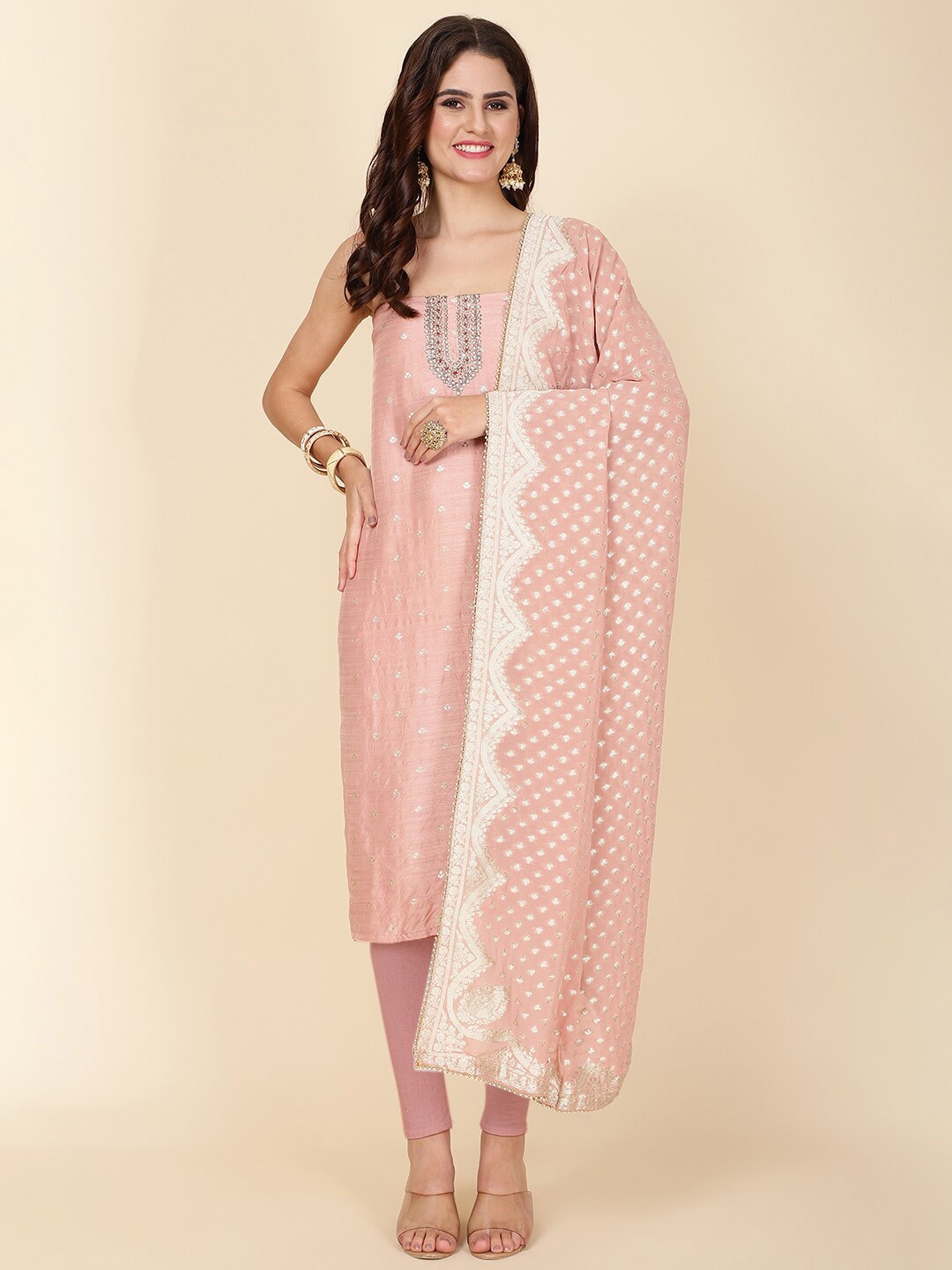 

Meena Bazaar Art Silk Unstitched Dress Material, Peach