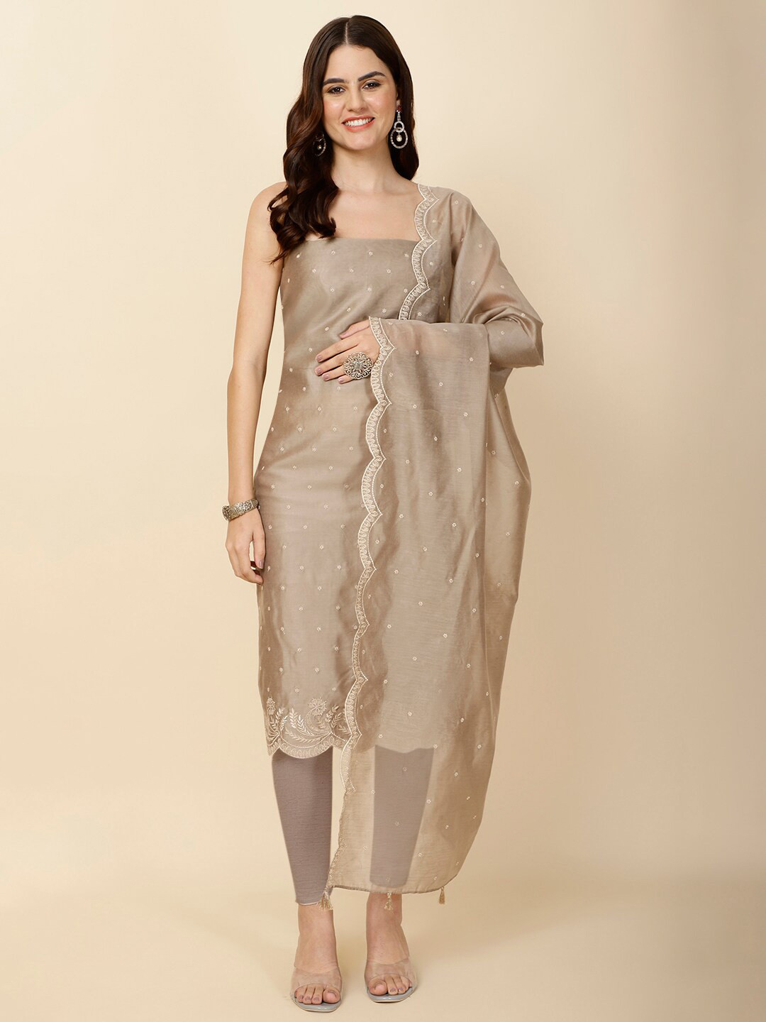 

Meena Bazaar Embroidered Art Silk Unstitched Dress Material, Grey