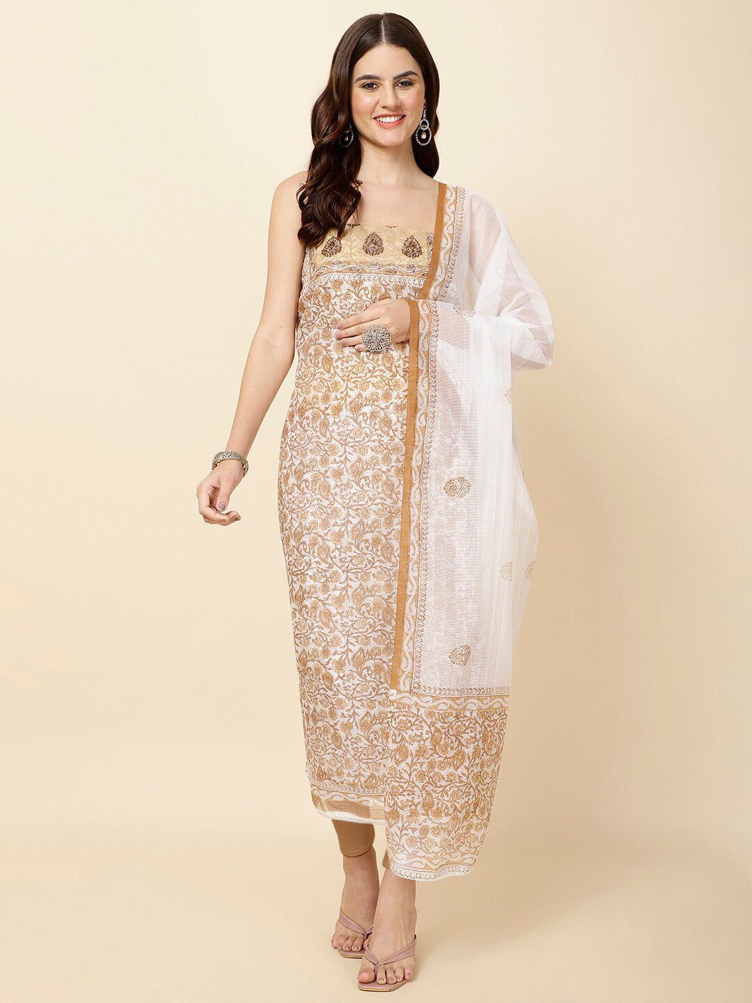 

Meena Bazaar Printed Unstitched Dress Material, Mustard