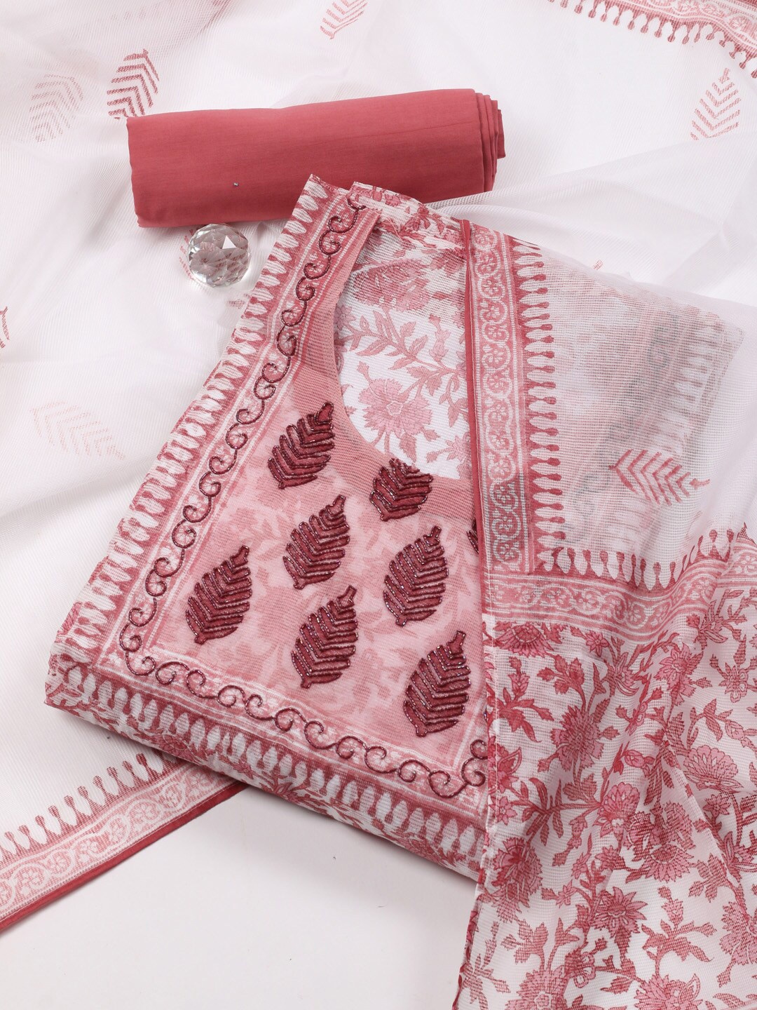 

Meena Bazaar Printed Unstitched Dress Material, Pink