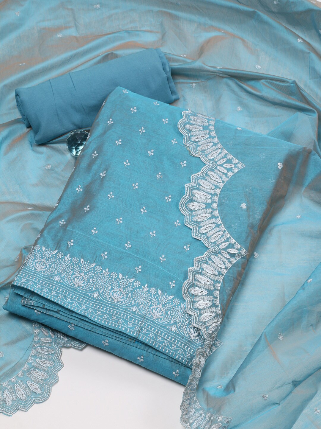 

Meena Bazaar Embroidered Art Silk Unstitched Dress Material, Blue