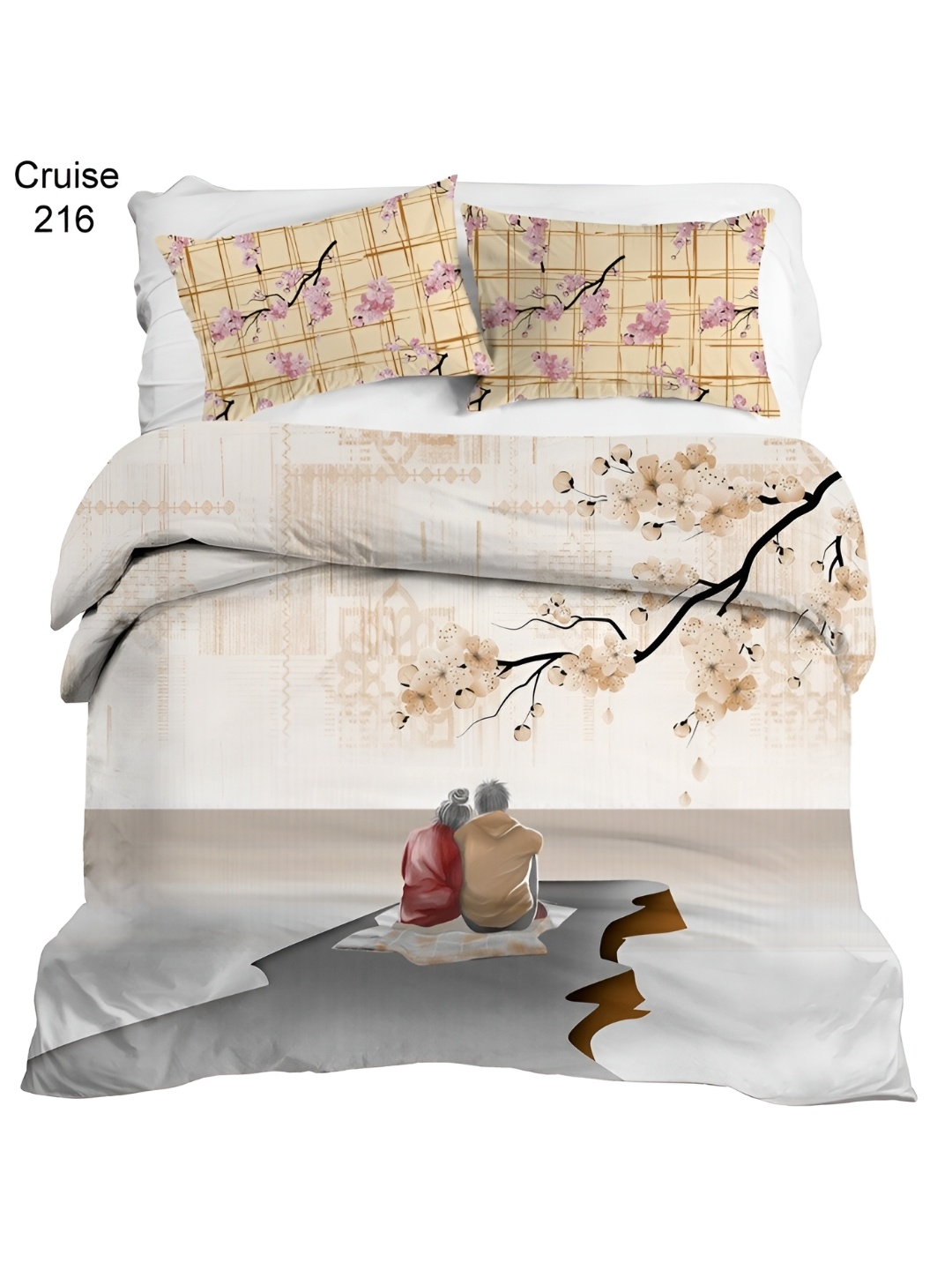 

Bedbathandbliss White Floral 300 TC Cotton Flat King Bedsheet With 2 Pillow Covers