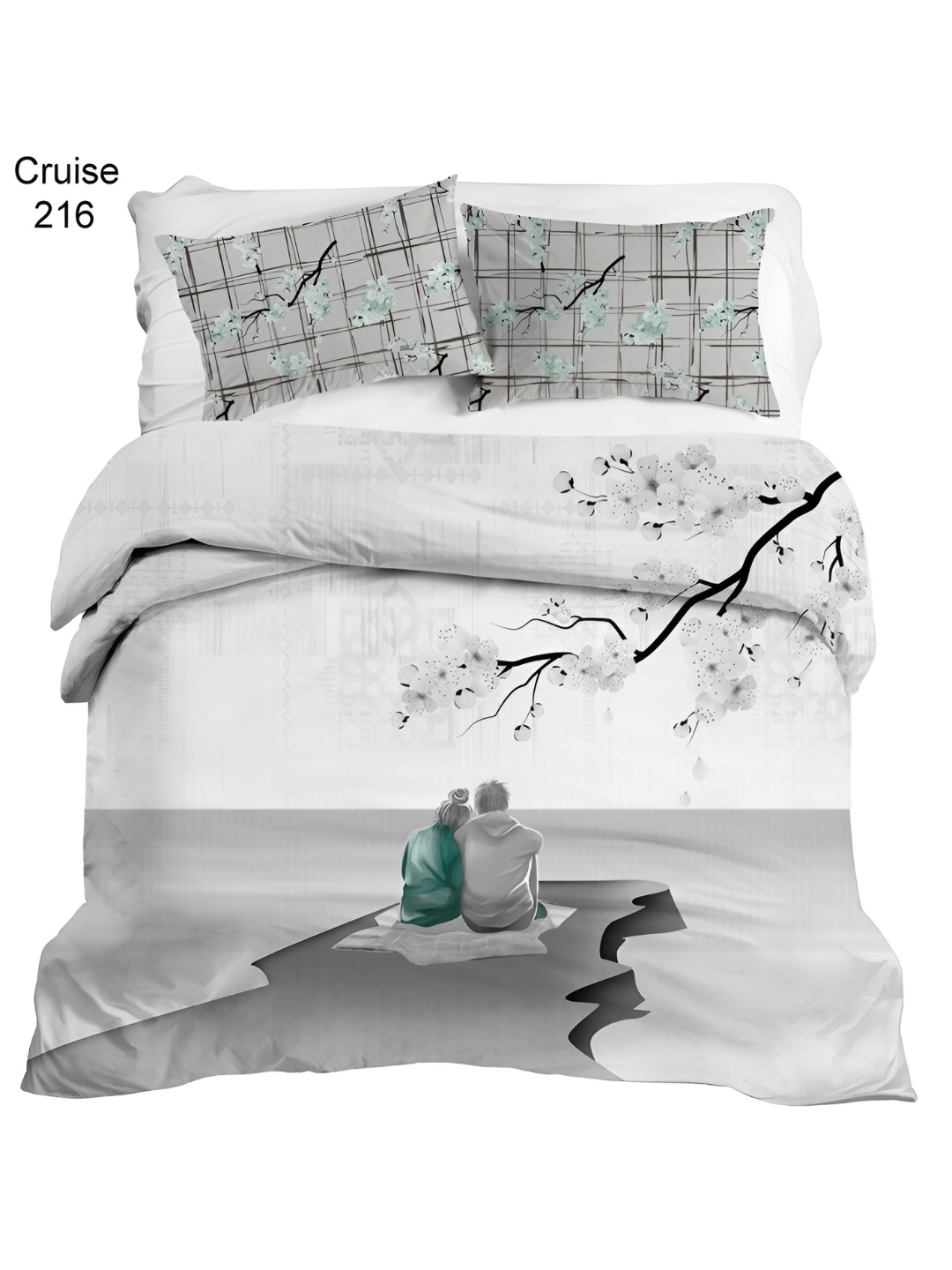 

Bedbathandbliss White & Black Floral 300 TC Cotton Flat King Bedsheet With 2 Pillow Covers