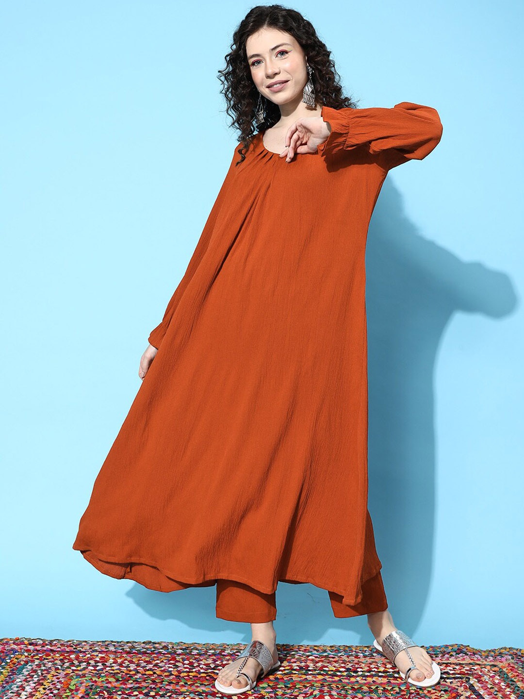 

Varanga Rust A Line Balloon Sleeve Kurta with Trouser