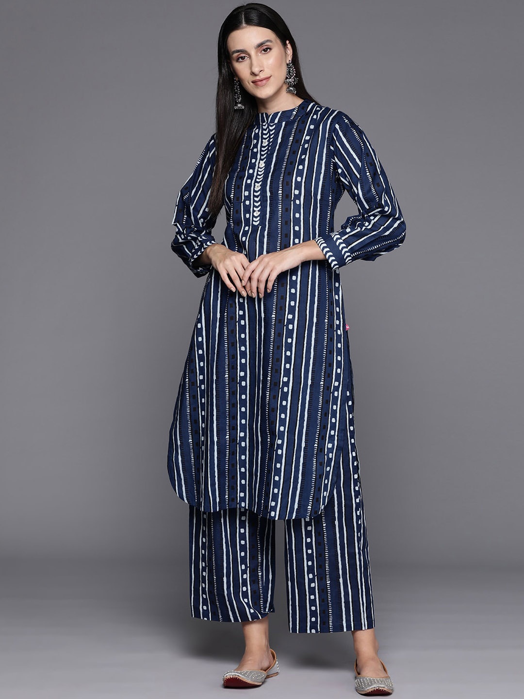 

Varanga Printed Pure Cotton Straight Kurta With Trousers Set, Navy blue