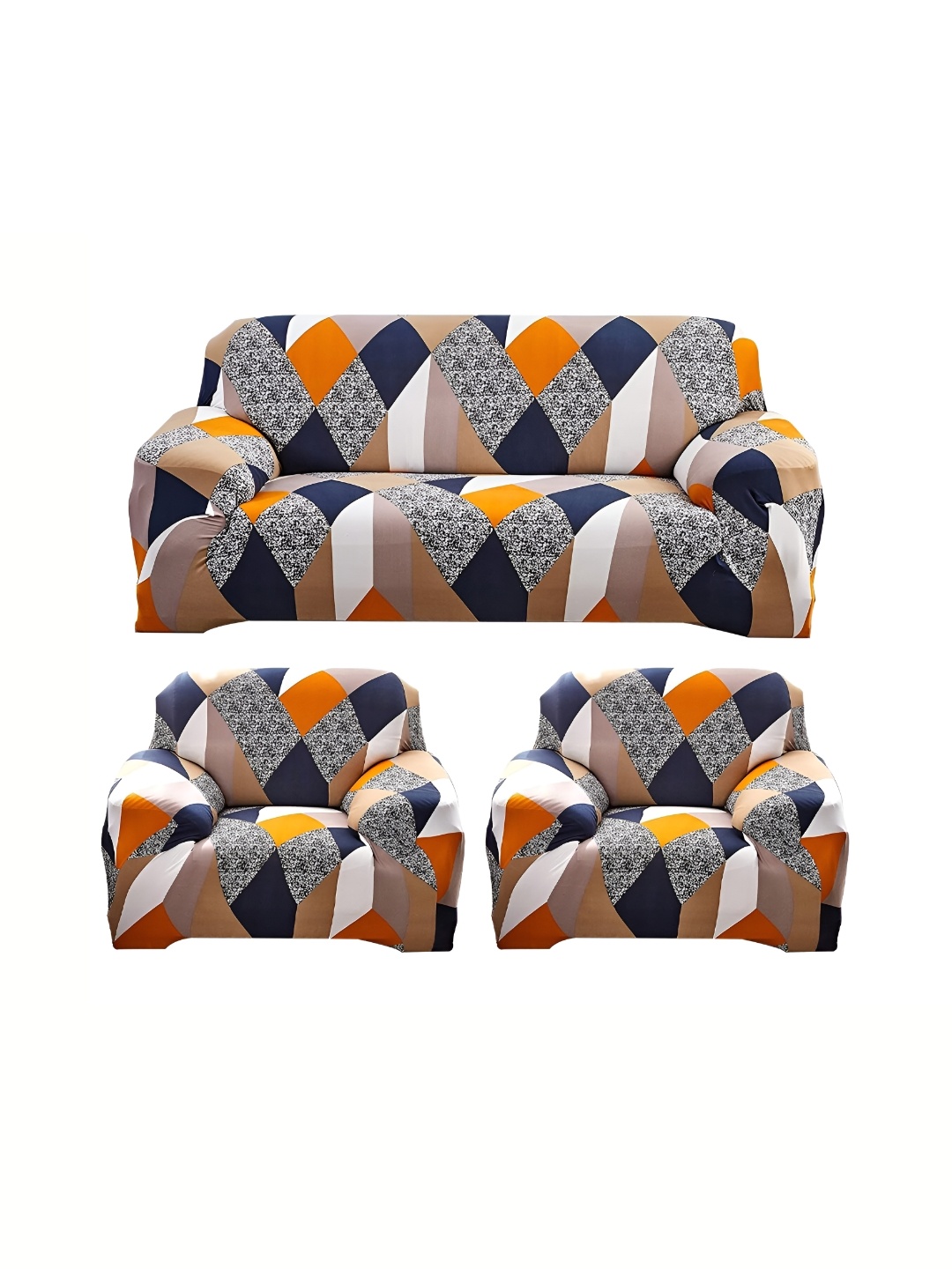 

Furshine Orange & White Checked Polyester 3 Piece Sofa Cover With Arms