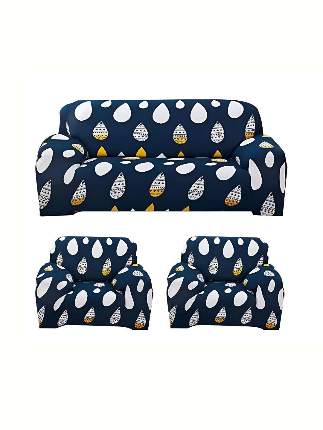 

Furshine Navy Blue & White Checked Polyester 3 Piece Sofa Cover With Arms