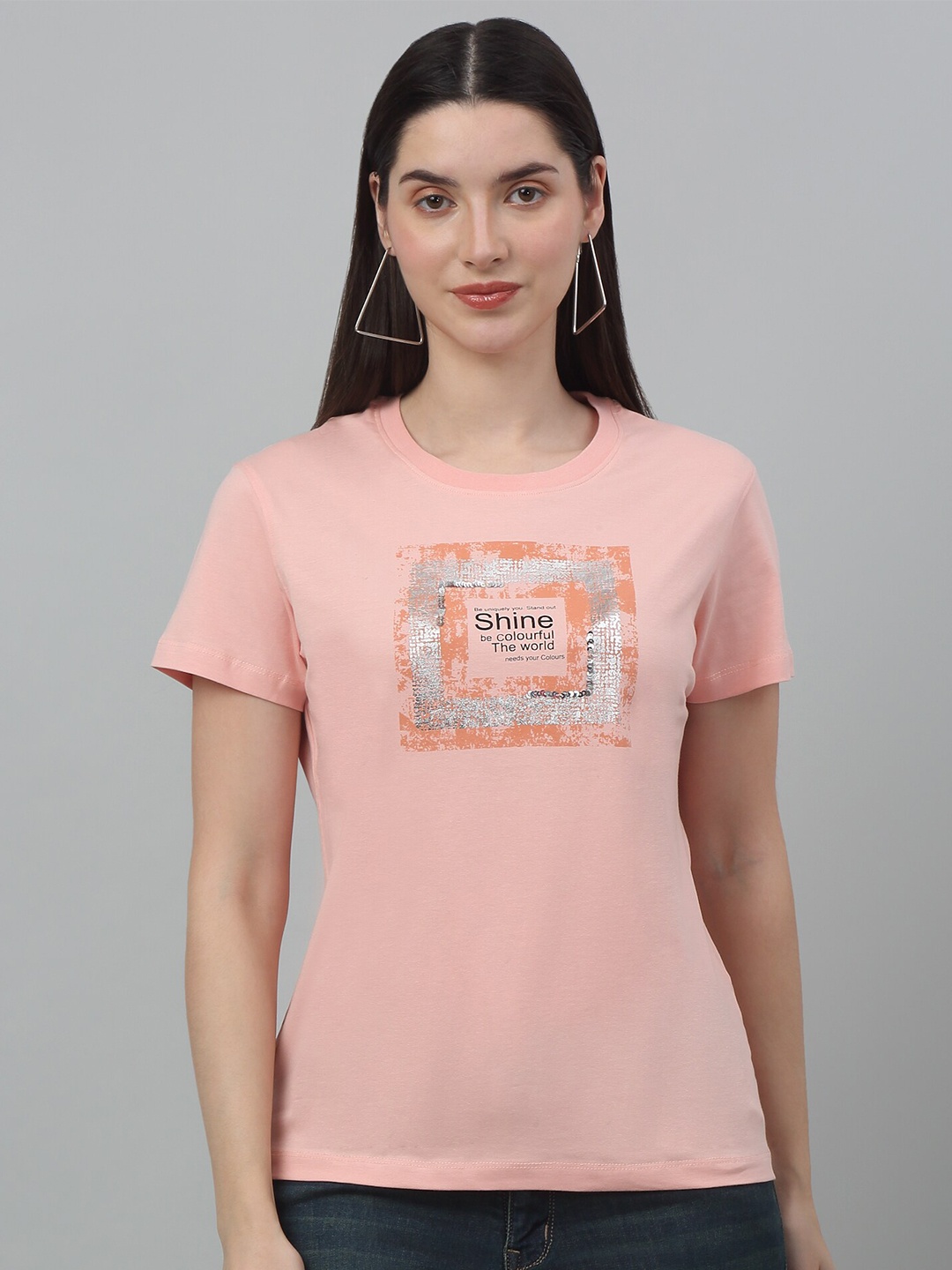 

Cantabil Typography Printed T-shirt, Peach