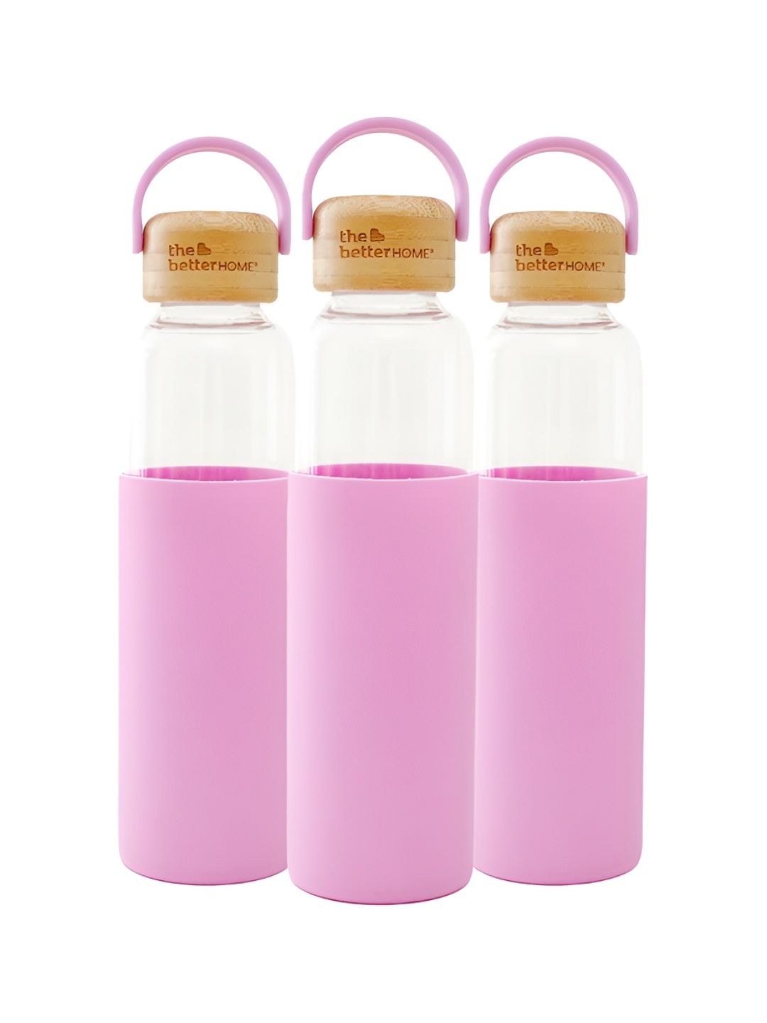 

The Better Home Pink 3 Pieces Glass Water Bottles 500 ml Each