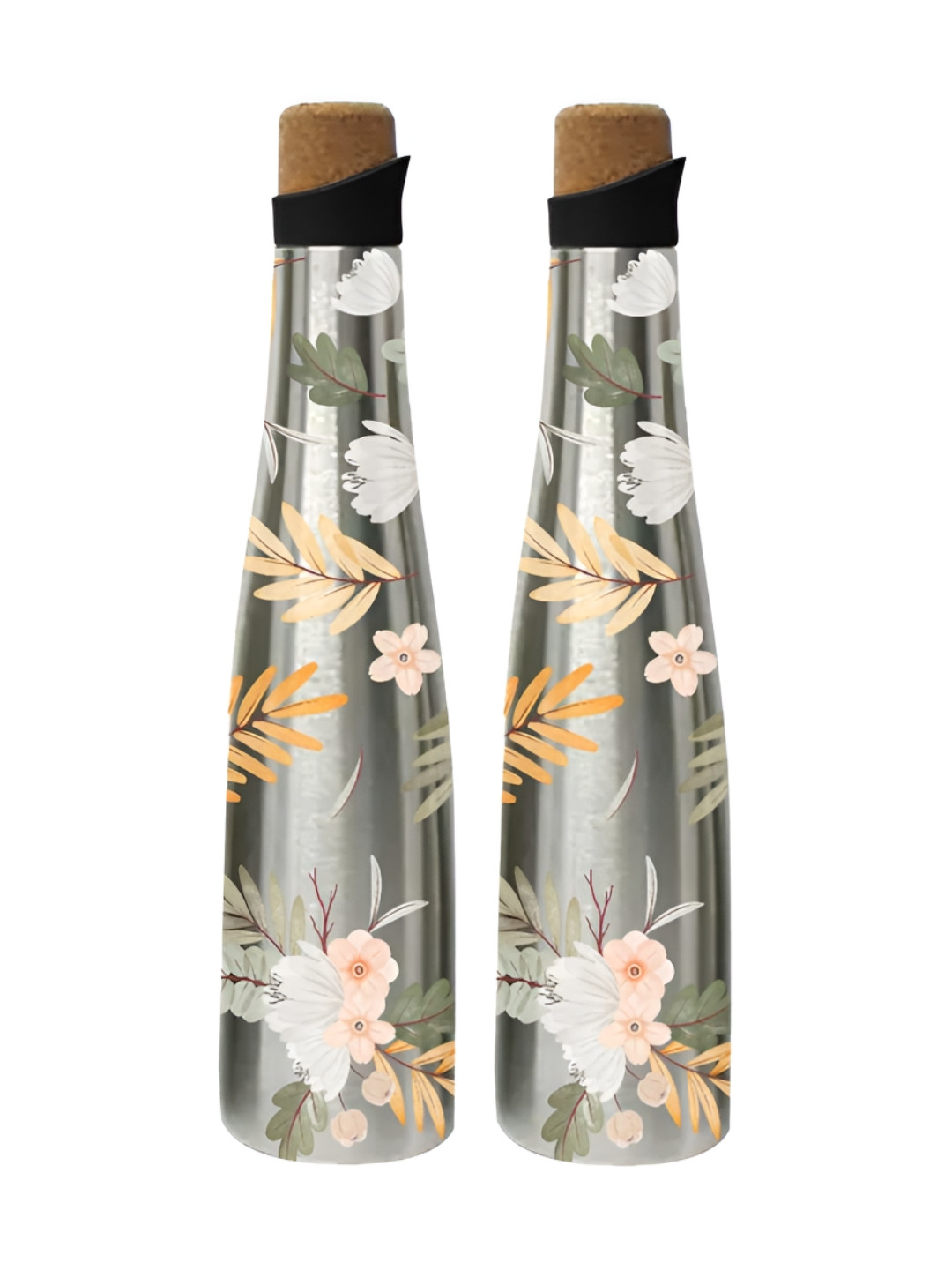 

The Better Home Silver-Toned 2 Pieces Printed Insulated Stainless Steel Water Bottles