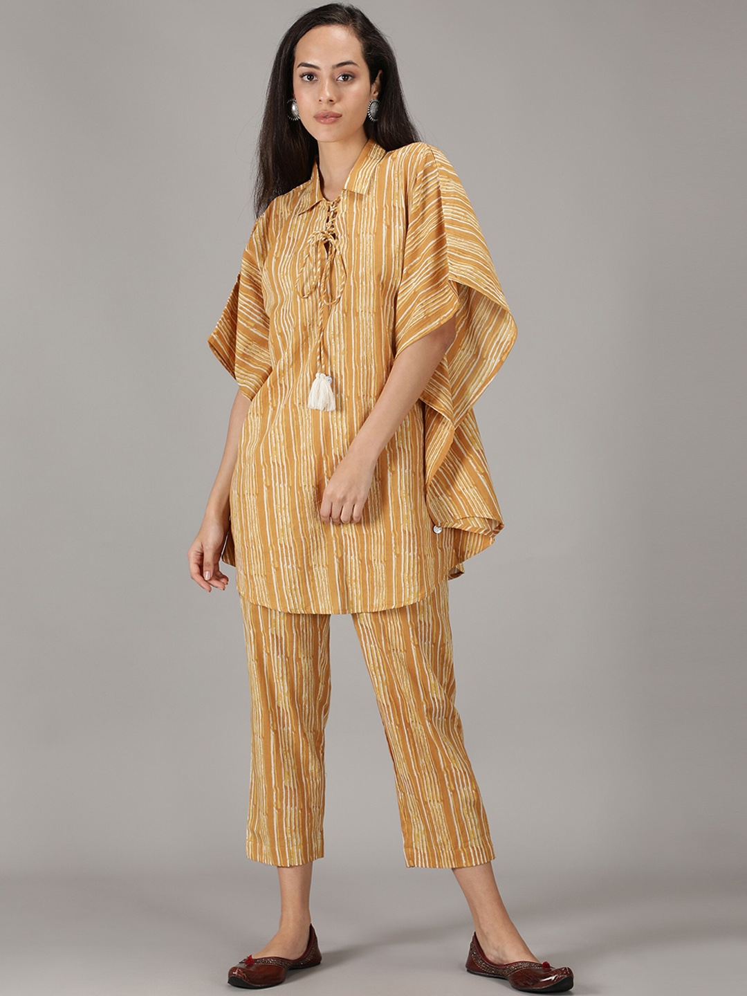 

HERE&NOW Pure Cotton Striped Top With Trousers Co-Ords, Yellow