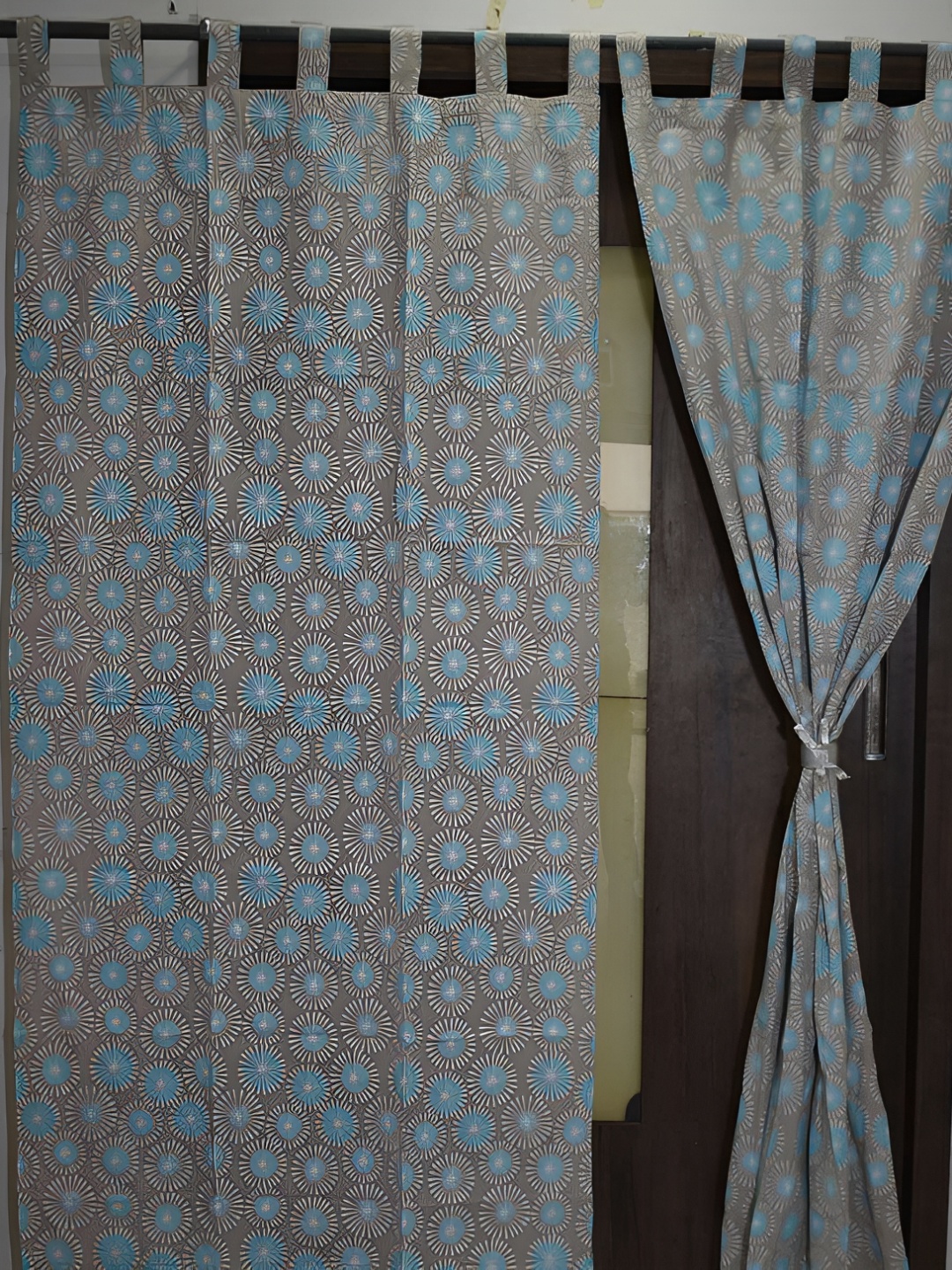 

Aura Grey & Blue Set of 2 Geometric Long Door Curtain