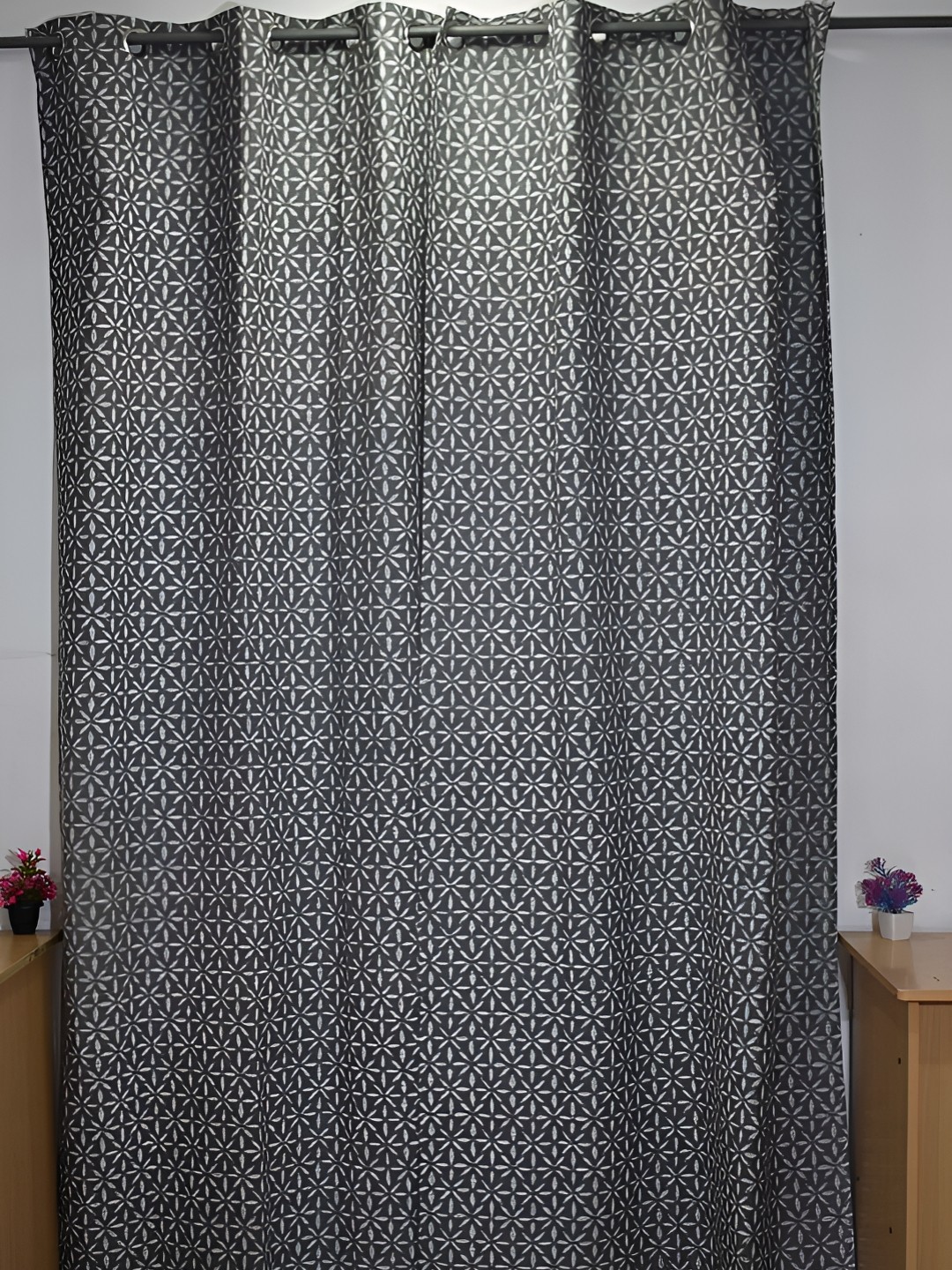 

Aura Grey & White Set of 2 Floral Long Door Curtain