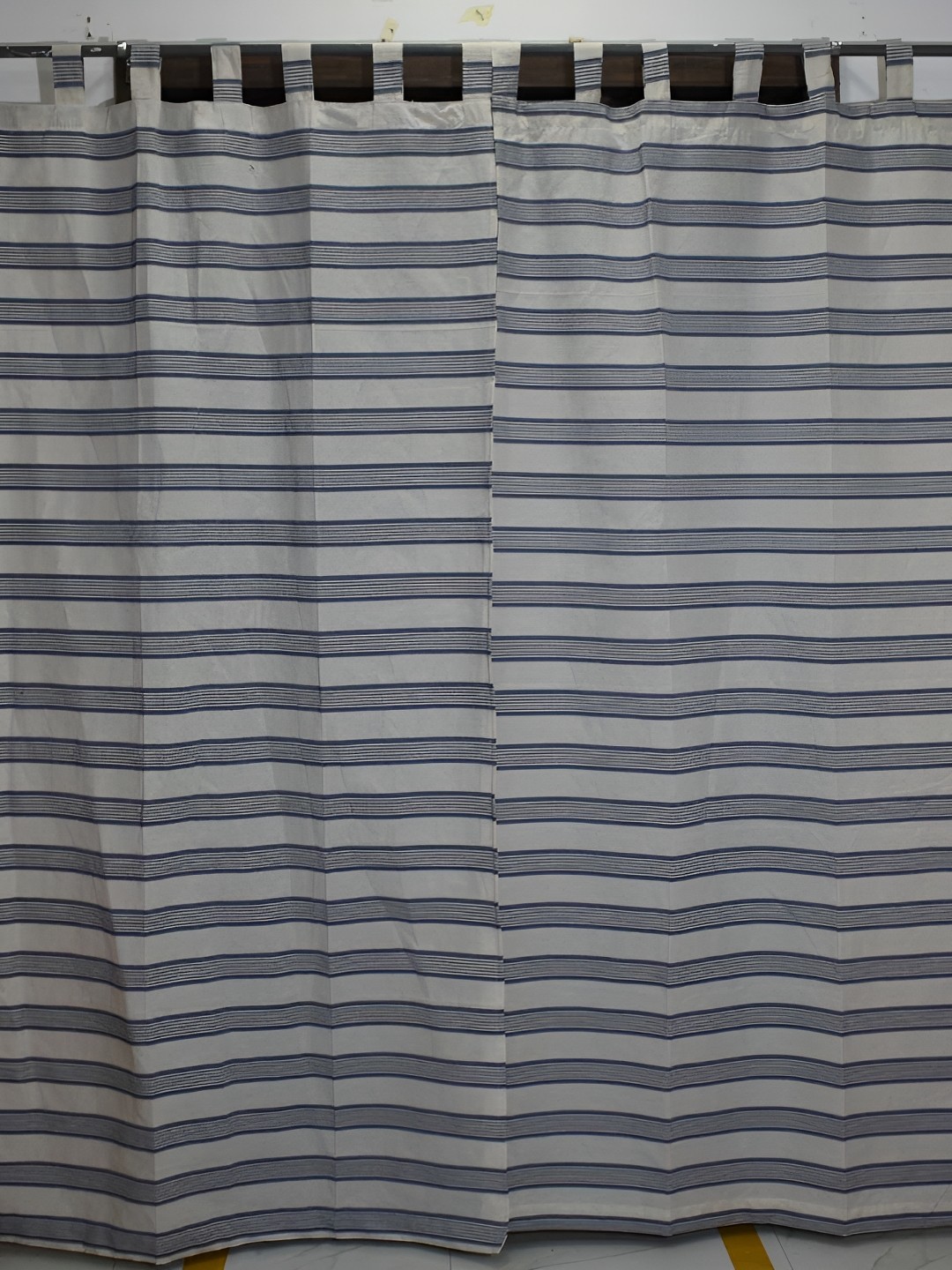 

Aura Blue & Cream-Coloured Set of 2 Striped Long Door Curtain