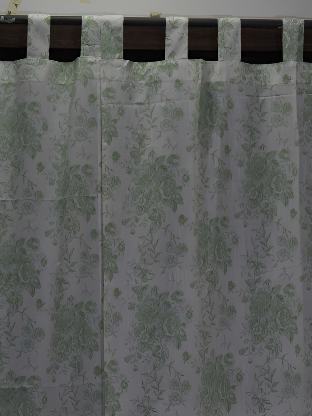 

Aura White & Green Set of 2 Floral Long Door Curtain
