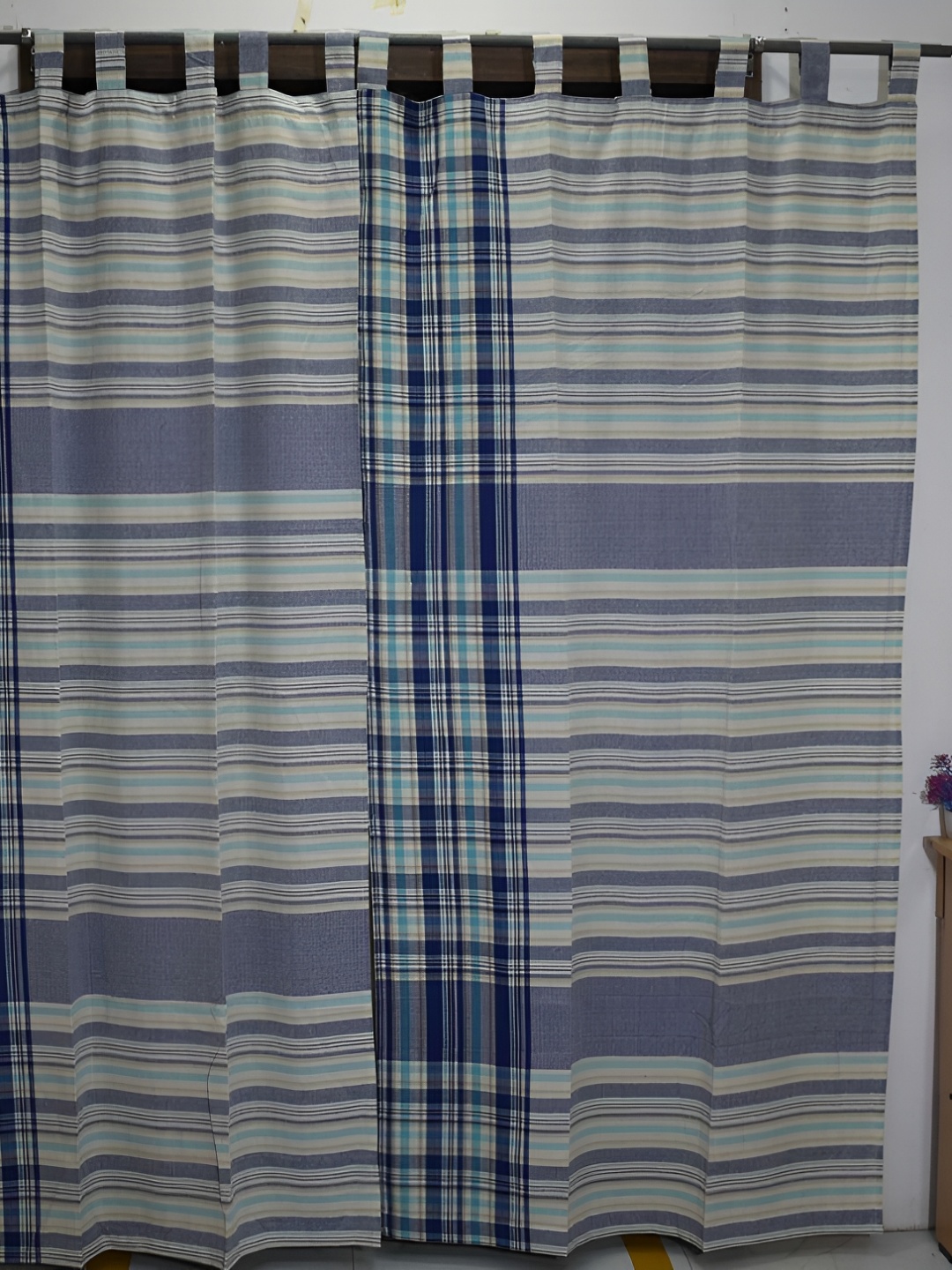 

Aura Blue & Grey Set of 2 Geometric Long Door Curtain