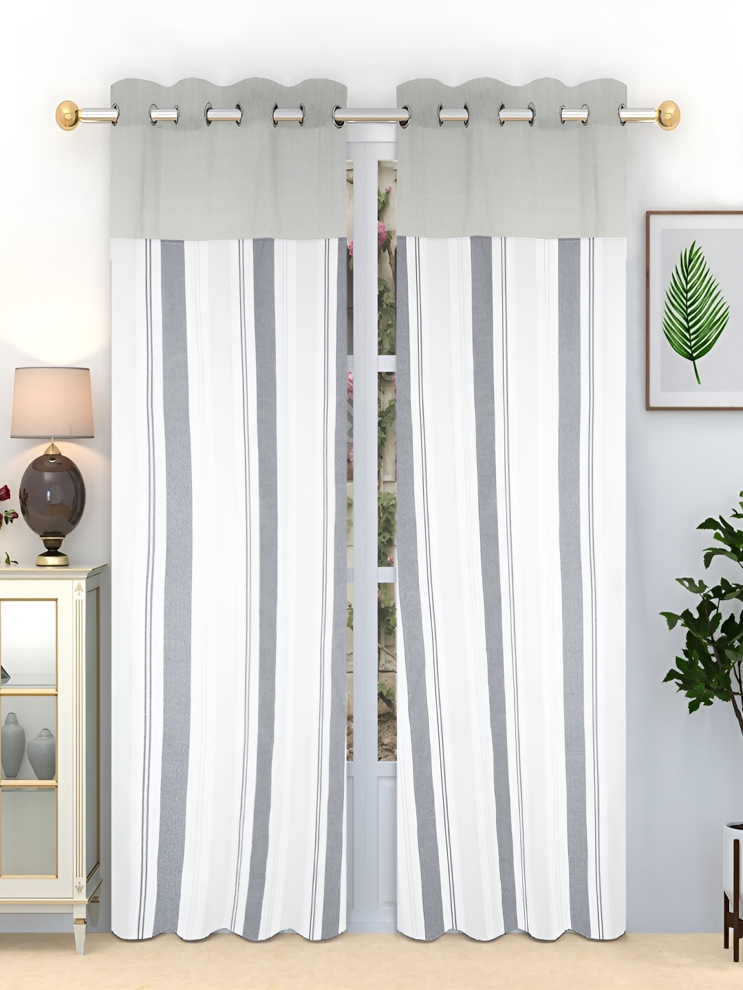 

Aura Green Set of 2 Striped Long Door Curtain