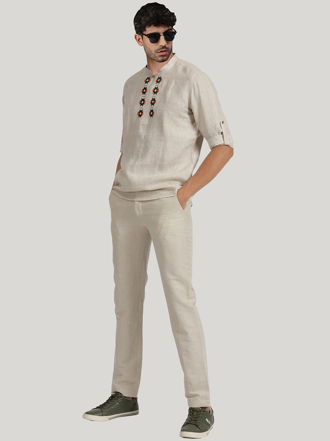 

Anouk Pure Cotton Neck Embroidered Short Kurta, Cream