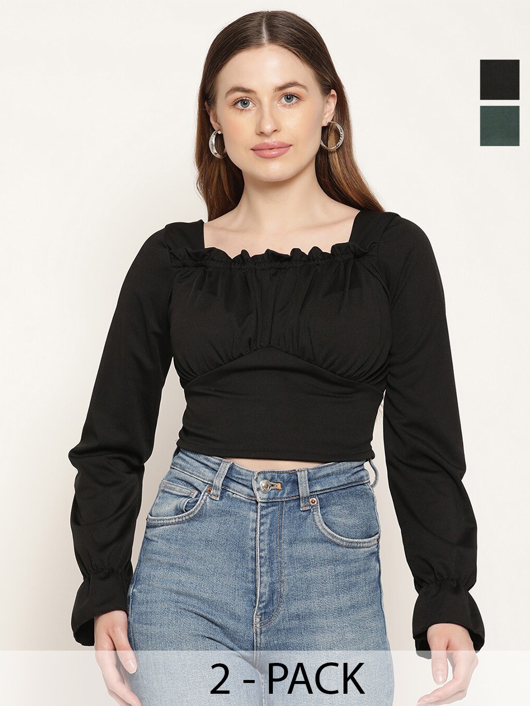 

Miaz Lifestyle Pack Of 2 Square Neck Crop Top, Black