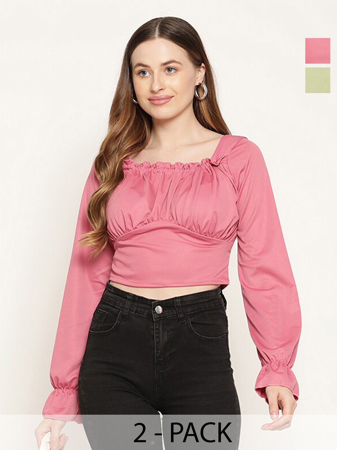 

Miaz Lifestyle Pack Of 2 Square Neck Crop Top, Pink