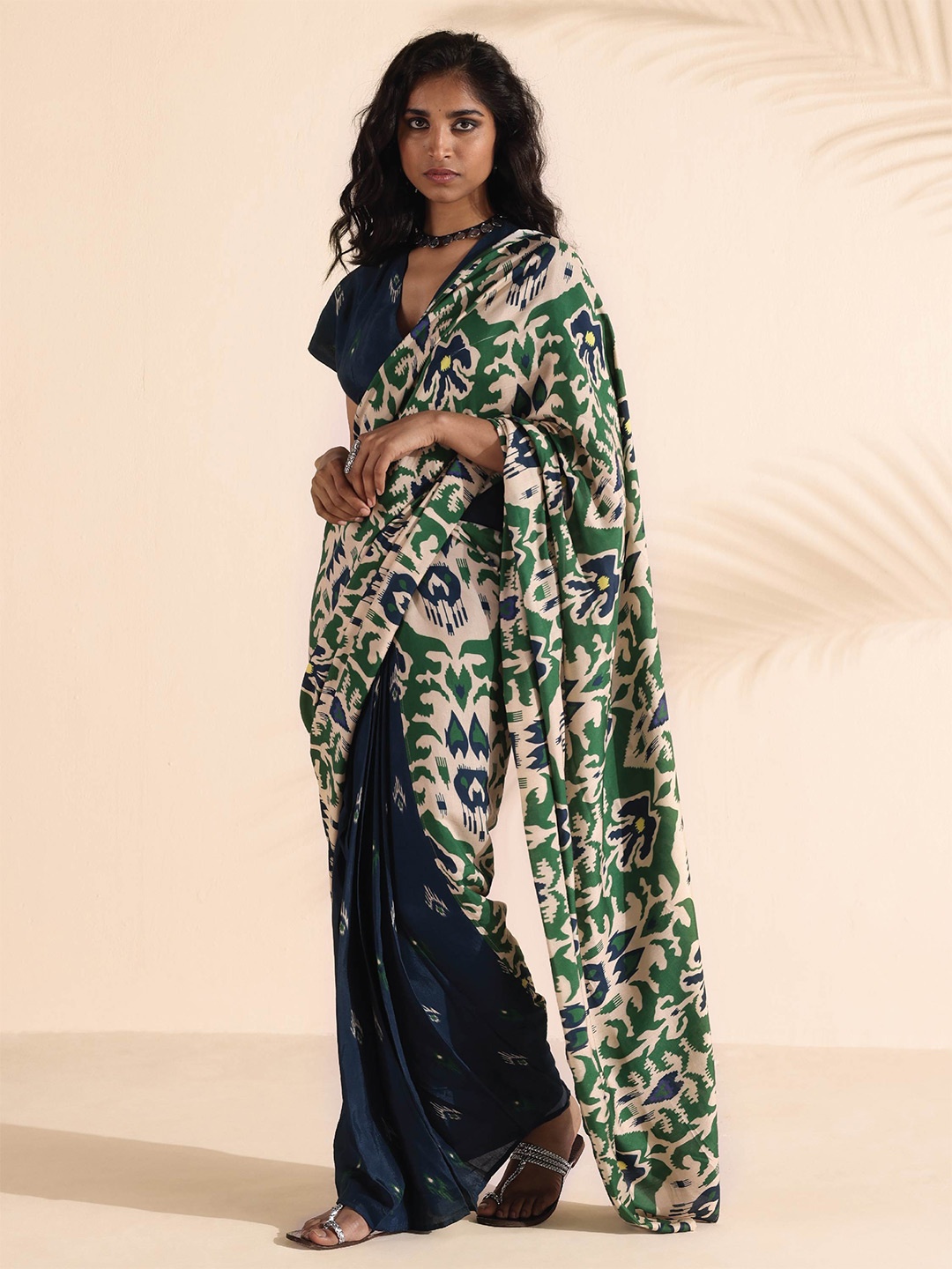 

trueBrowns Ethnic Motifs Ready to Wear Ikat Saree, Green