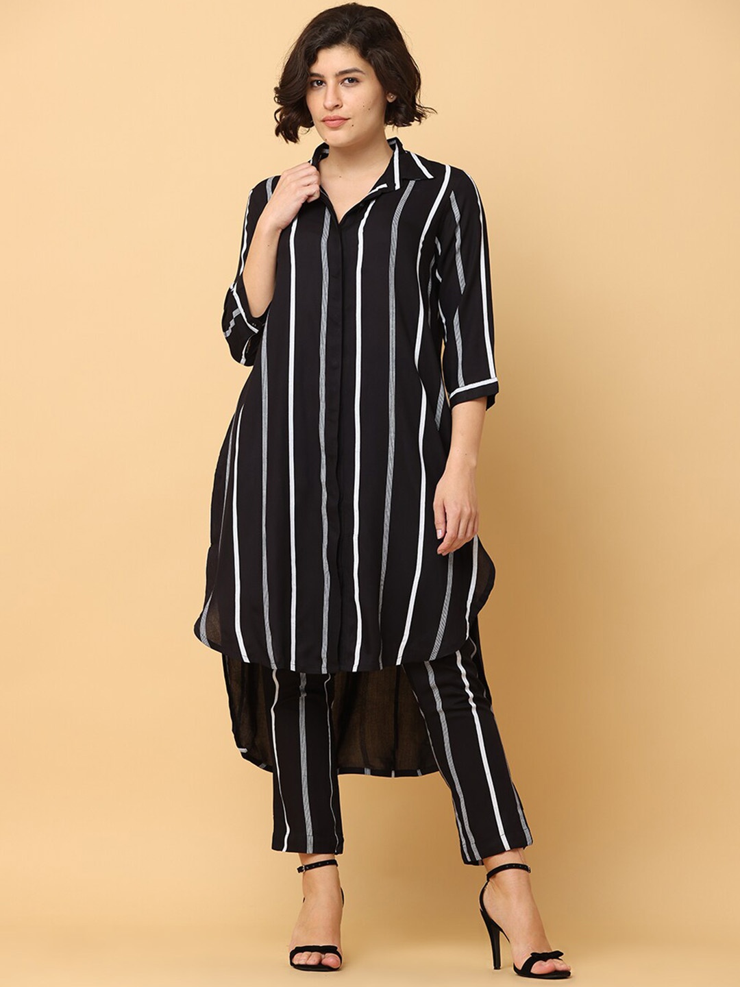 BLACK & BLAH BLAH Set of 2 Relaxed Fit Printed Pure Cotton Monochrome Kurta and Trouser