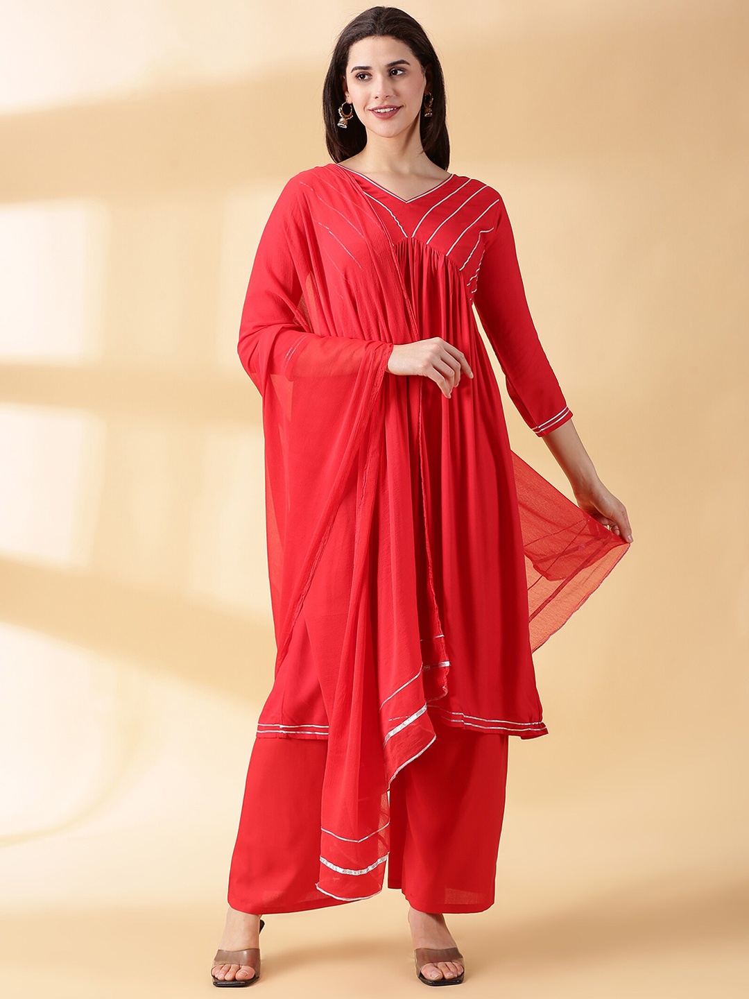

DIVINATION Women Empire Kurta with Palazzos & With Dupatta, Red