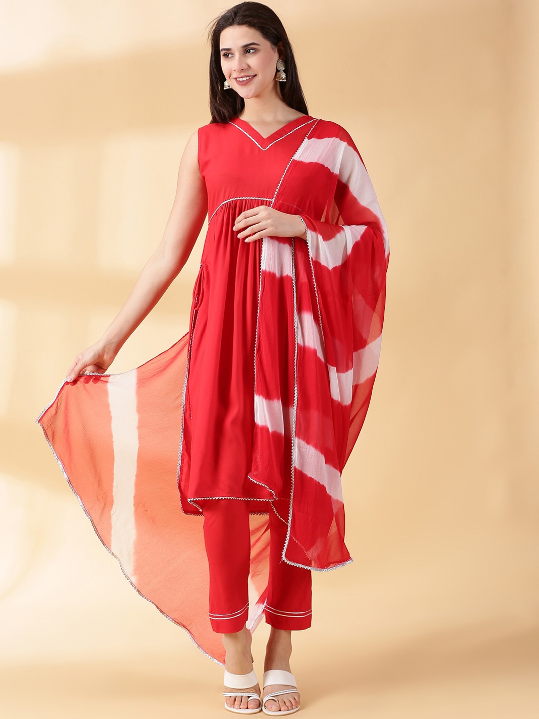 

DIVINATION Women Regular Kurta with Trousers & With Dupatta, Red