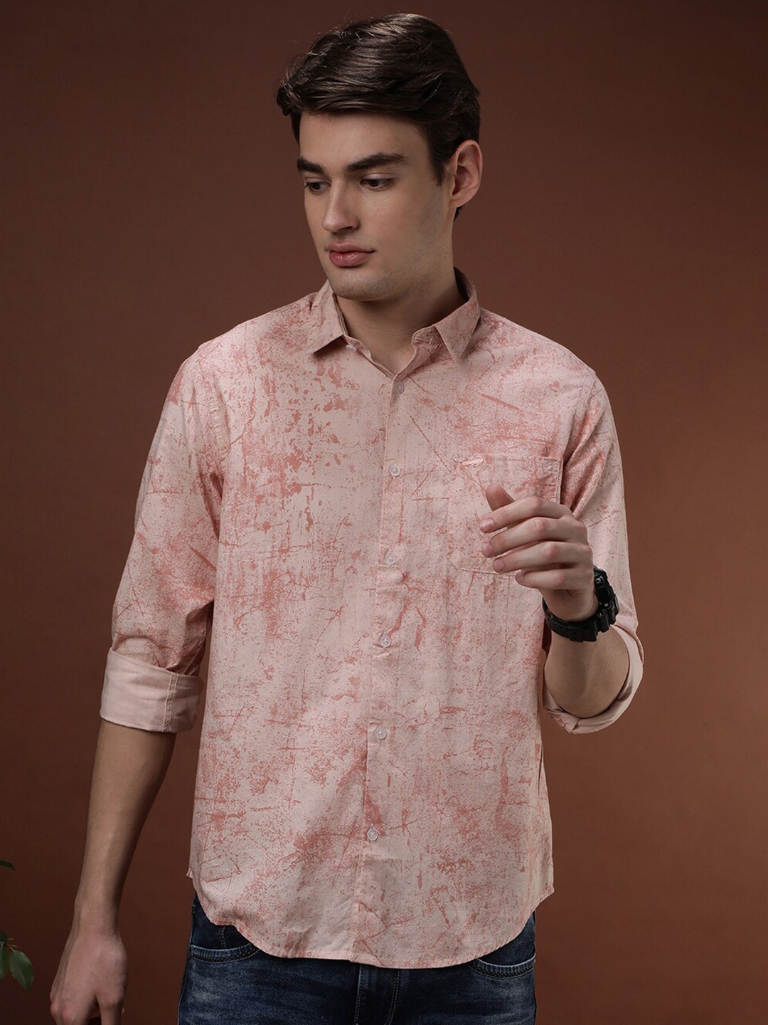 

Crocodile Comfort Abstract Printed Cotton Casual Shirt, Peach