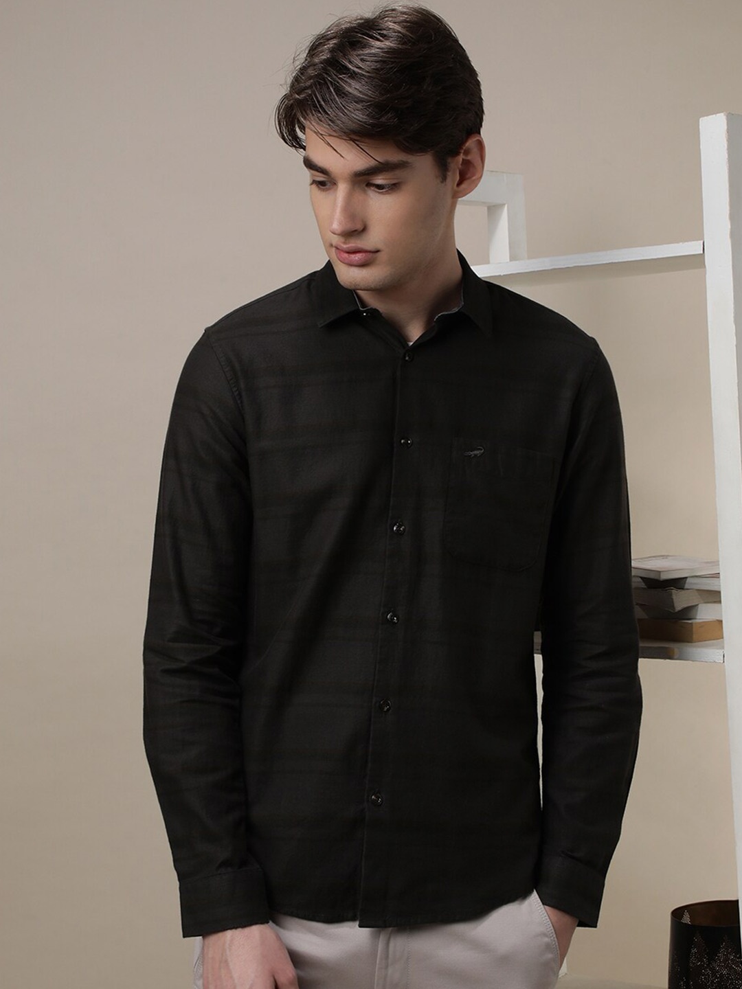 

Crocodile Classic Slim Fit Striped Cotton Casual Shirt, Olive