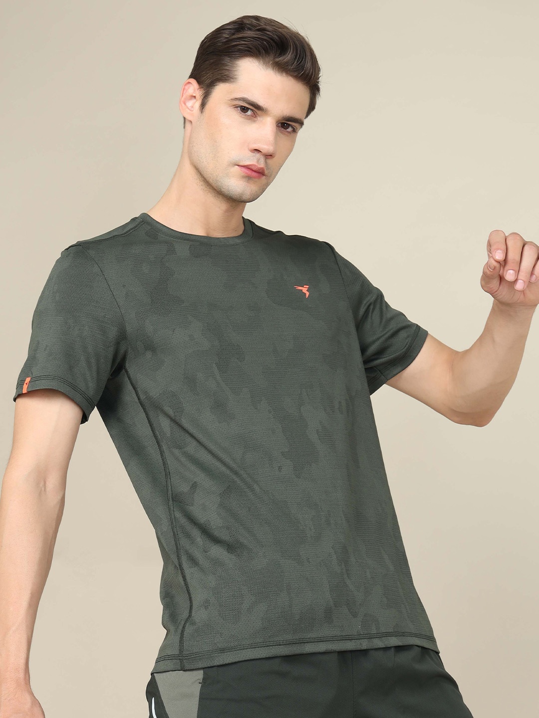 

Technosport Men Jacquard Double Cool Slim Fit Sports Tshirt, Green