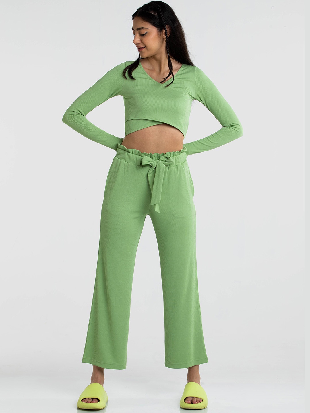 

CAVA Ribbed Crop Top With Trouser Co-Ords, Green