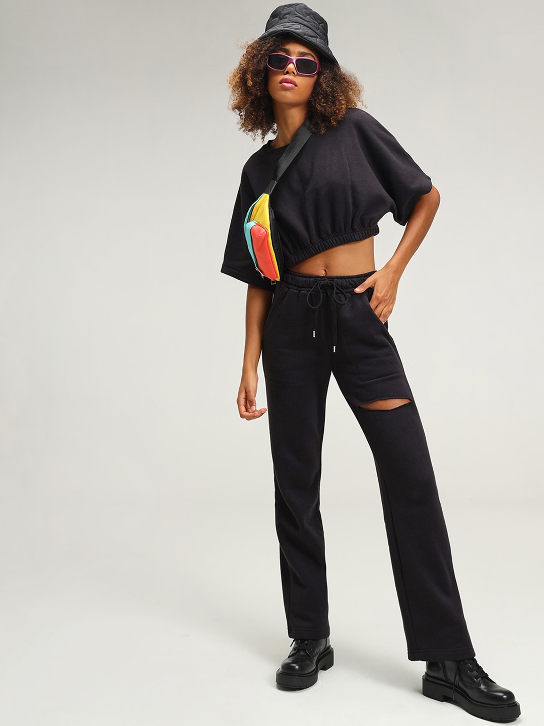 

CAVA Round-Neck Top With Track Pant Co-Ords, Black