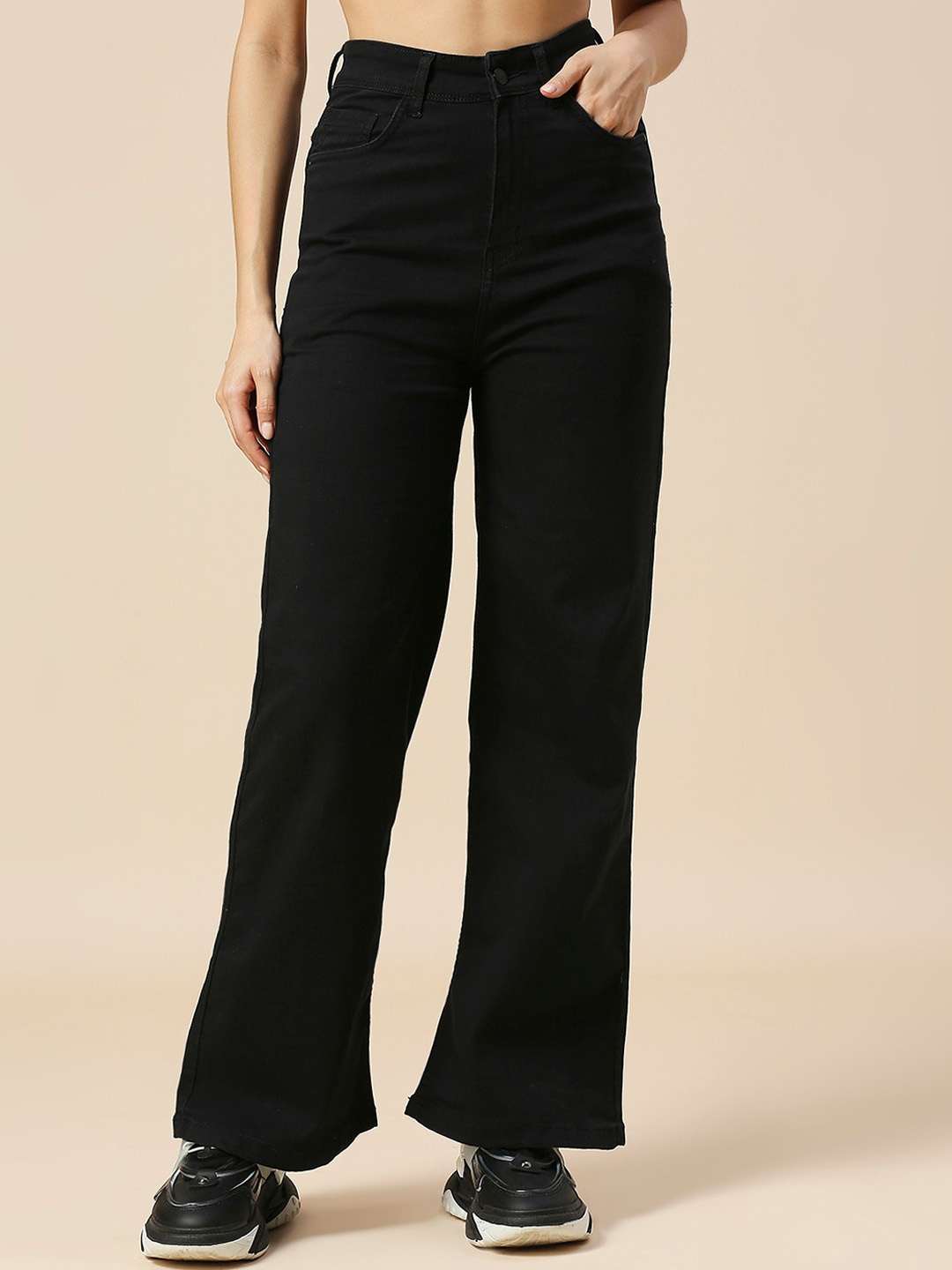 

HJ HASASI Women Wide Leg High-Rise Jeans, Black