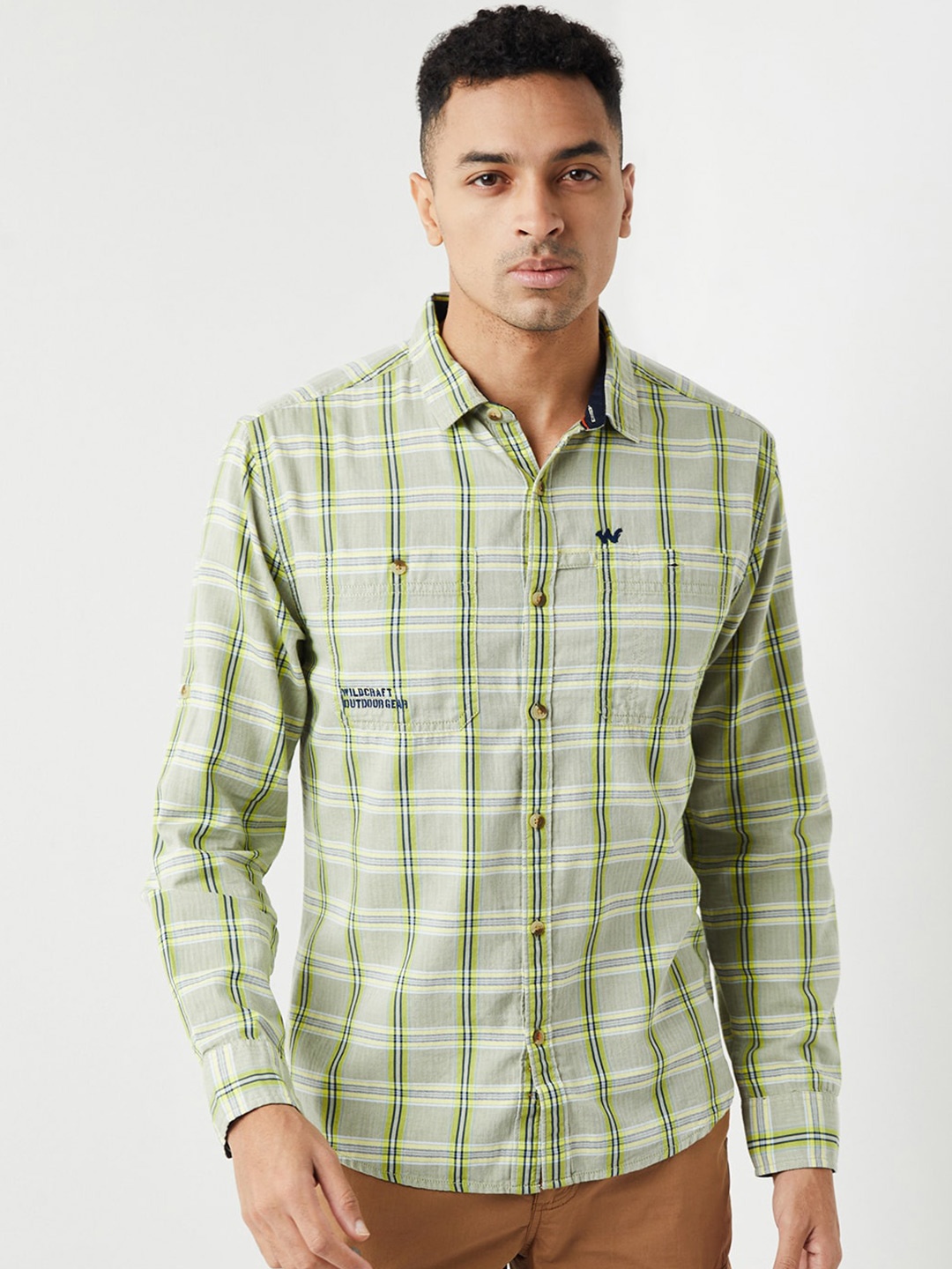 

Wildcraft Relaxed Buffalo Checked Spread Collar Cotton Casual Shirt, Olive