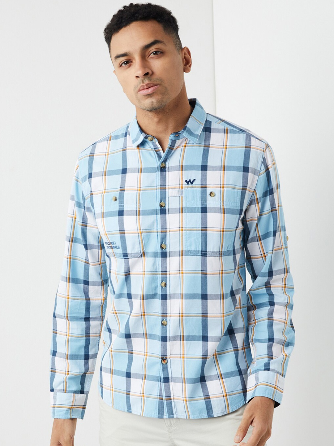 

Wildcraft Relaxed Buffalo Checked Spread Collar Cotton Casual Shirt, Blue