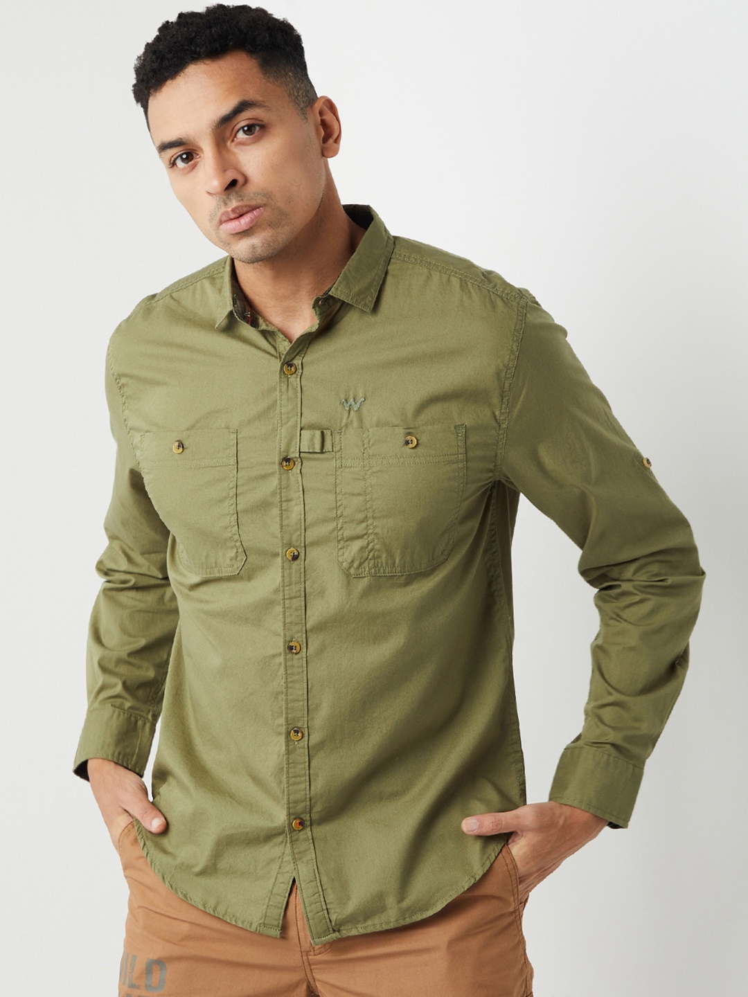 

Wildcraft Relaxed Spread Collar Cotton Casual Shirt, Olive