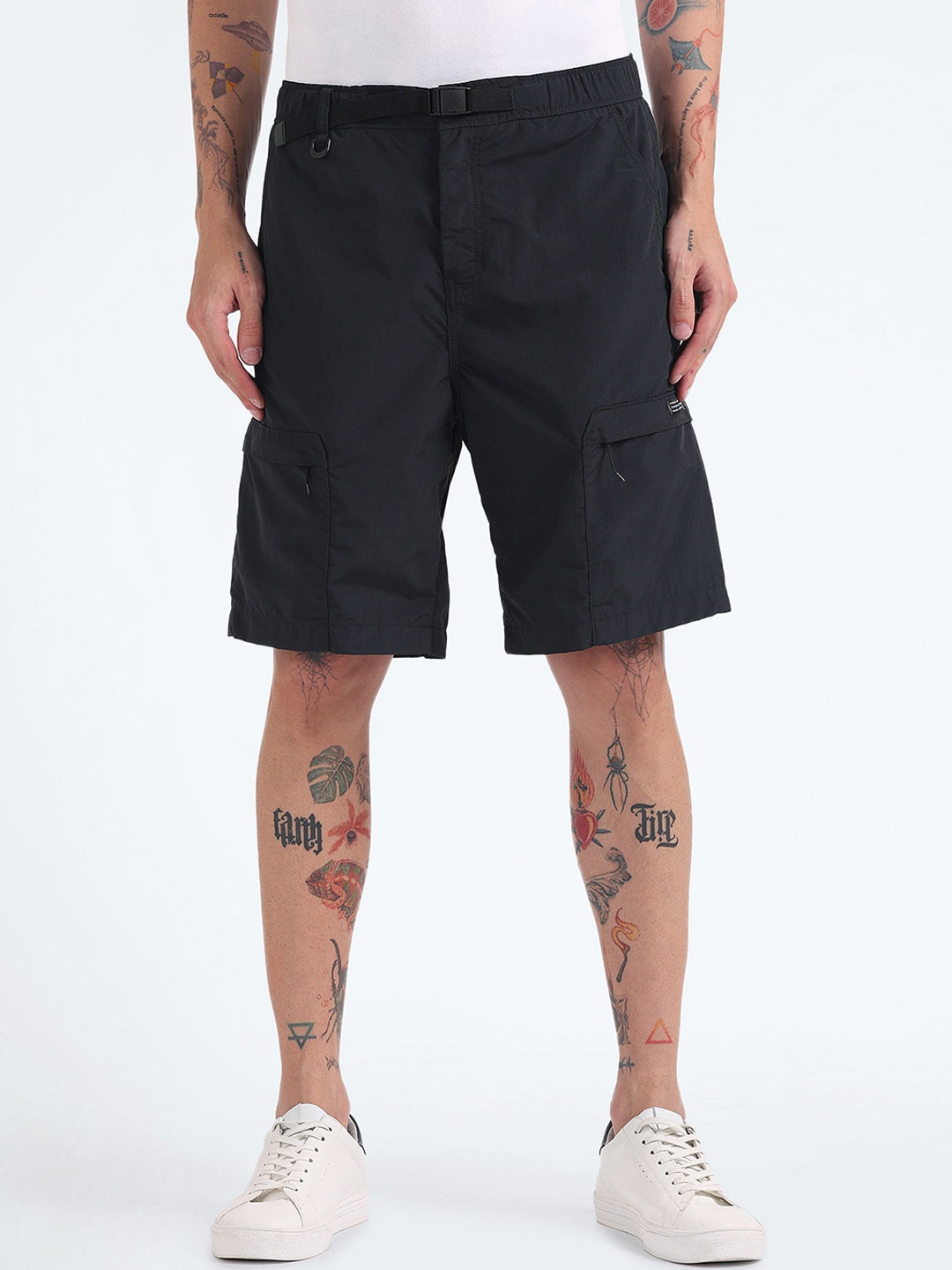 

Flying Machine Men Regular Fit Cargo Shorts, Black